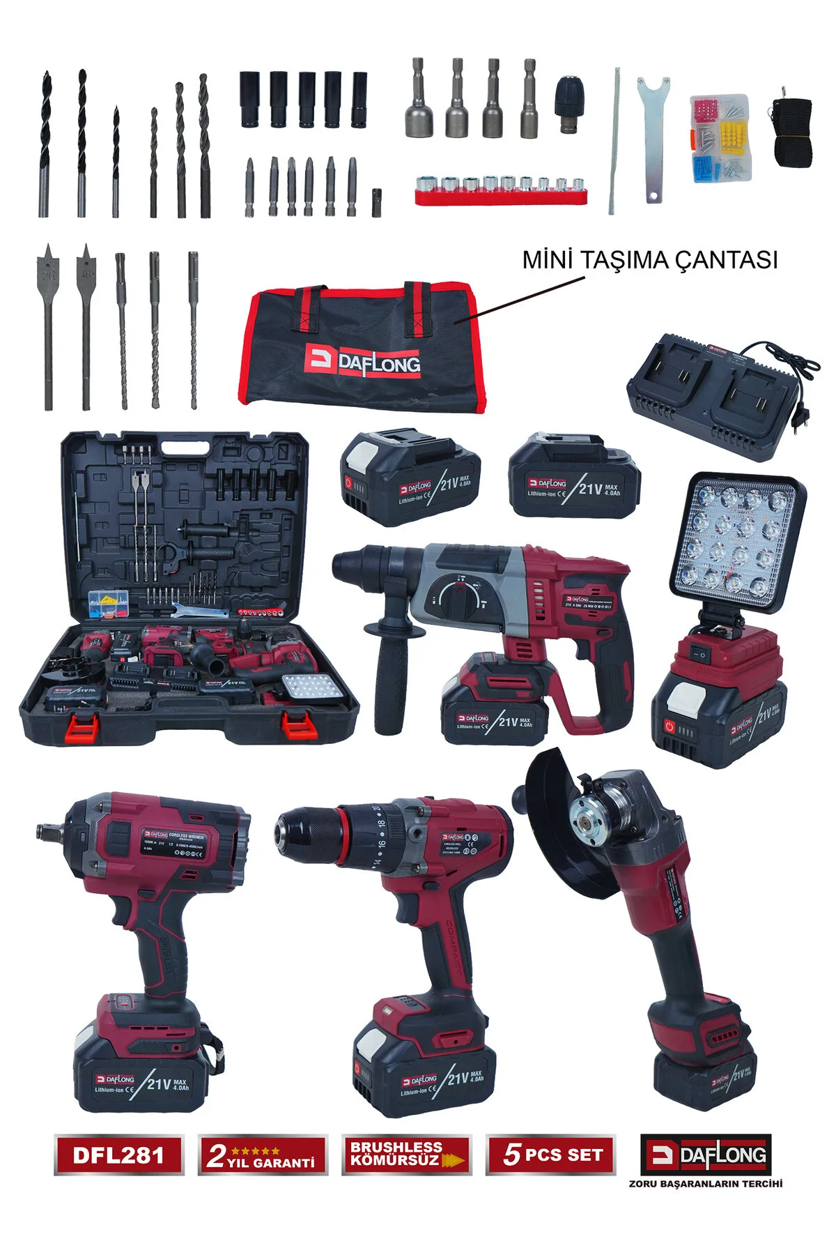 Daflong 5'Lİ USTA SETİ 130NM MATKAP+1600NM SOMUN S.+6 KADEME DEVİR AYARLI SPİRAL-HİLTİ-FENER DFL-281