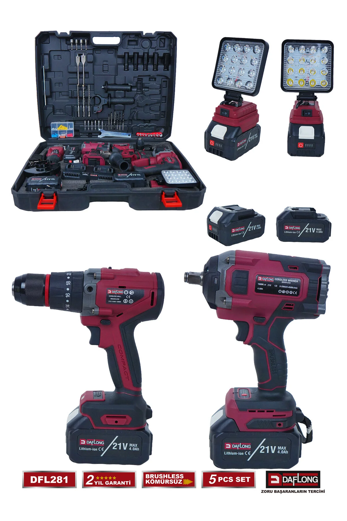 Daflong 5'Lİ USTA SETİ 130NM MATKAP+1600NM SOMUN S.+6 KADEME DEVİR AYARLI SPİRAL-HİLTİ-FENER DFL-281