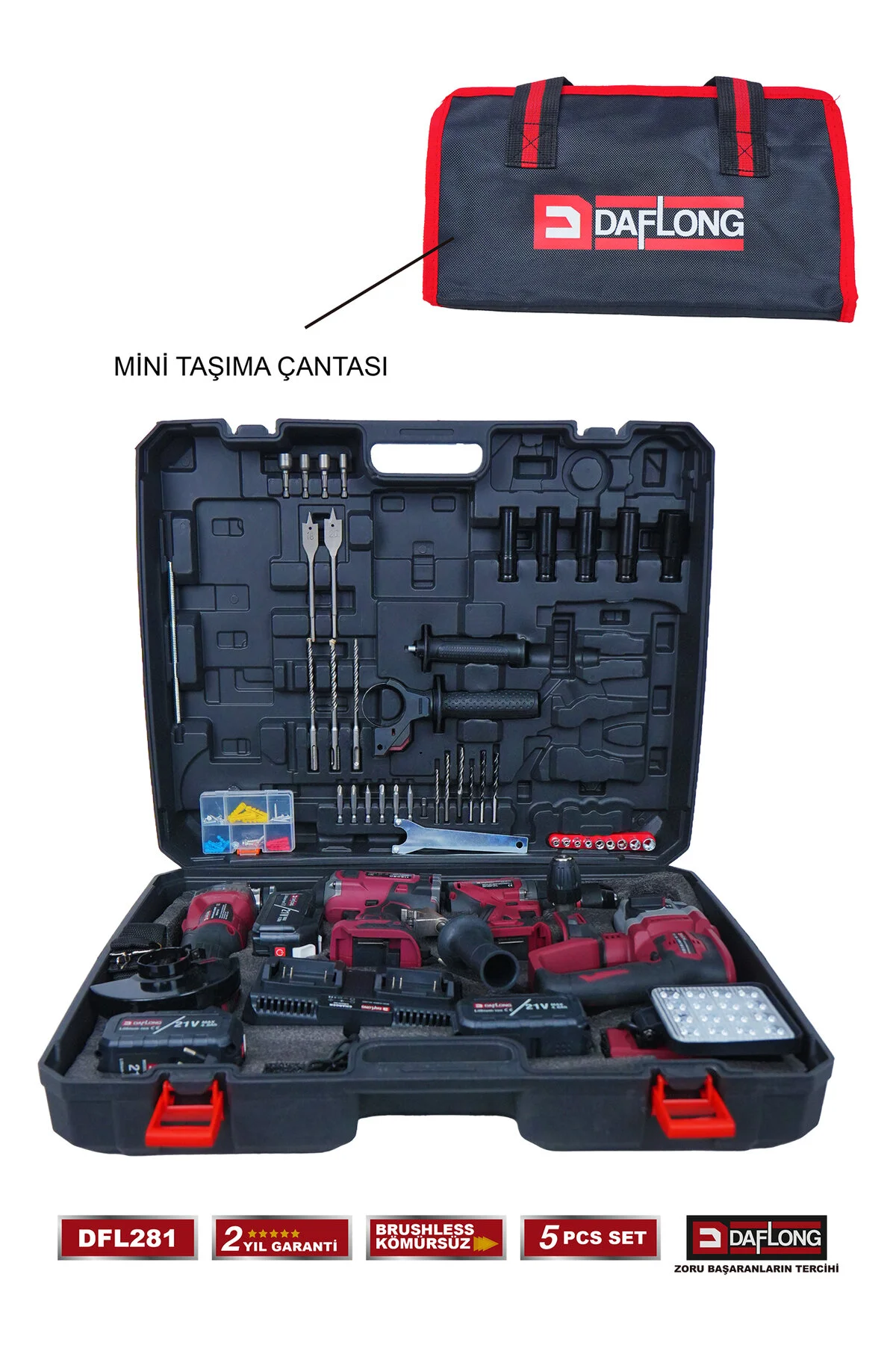 Daflong 5'Lİ USTA SETİ 130NM MATKAP+1600NM SOMUN S.+6 KADEME DEVİR AYARLI SPİRAL-HİLTİ-FENER DFL-281