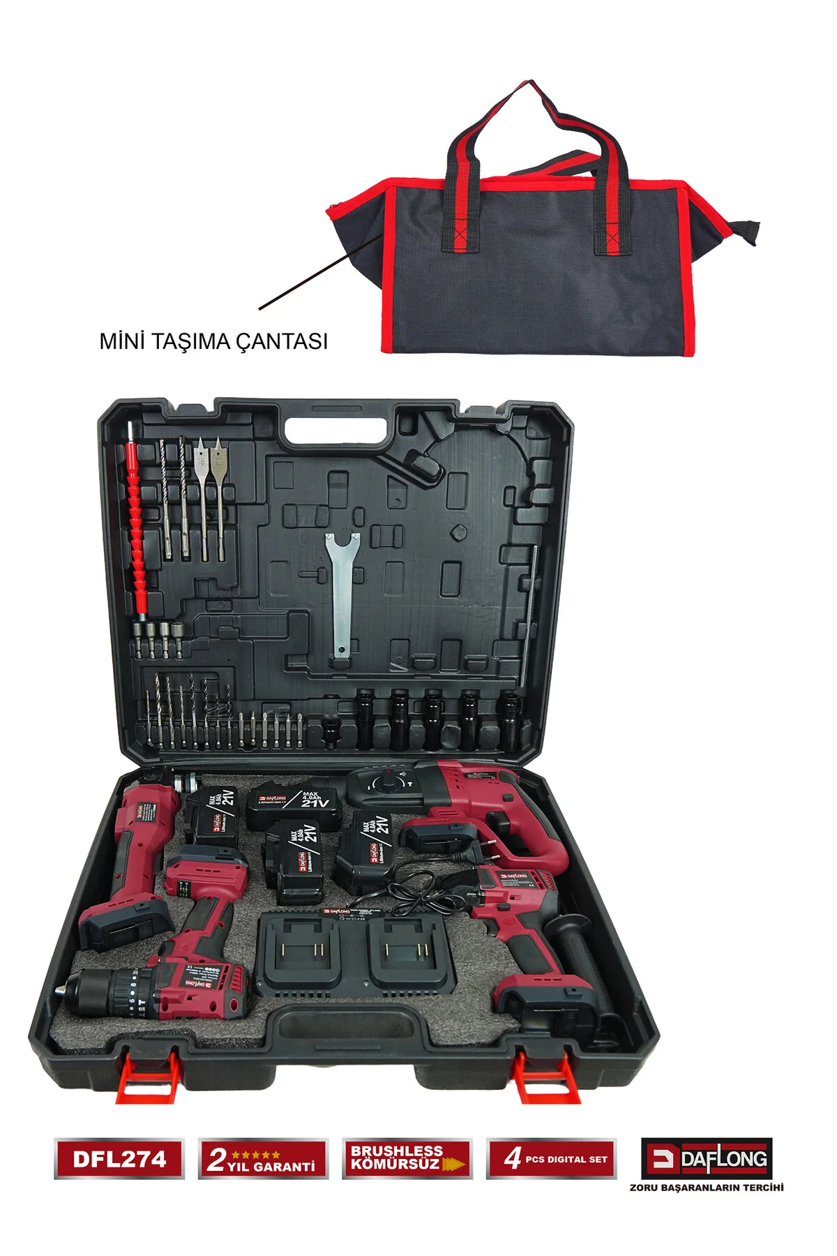 Daflong PRO DİJİTAL EKRANLI 4'LÜ DİJİTAL SET 700NM DİJİTAL TORK+DİJİTAL SPİRAL+DİJİTAL MATKAP+D.HİLTİ DFL274