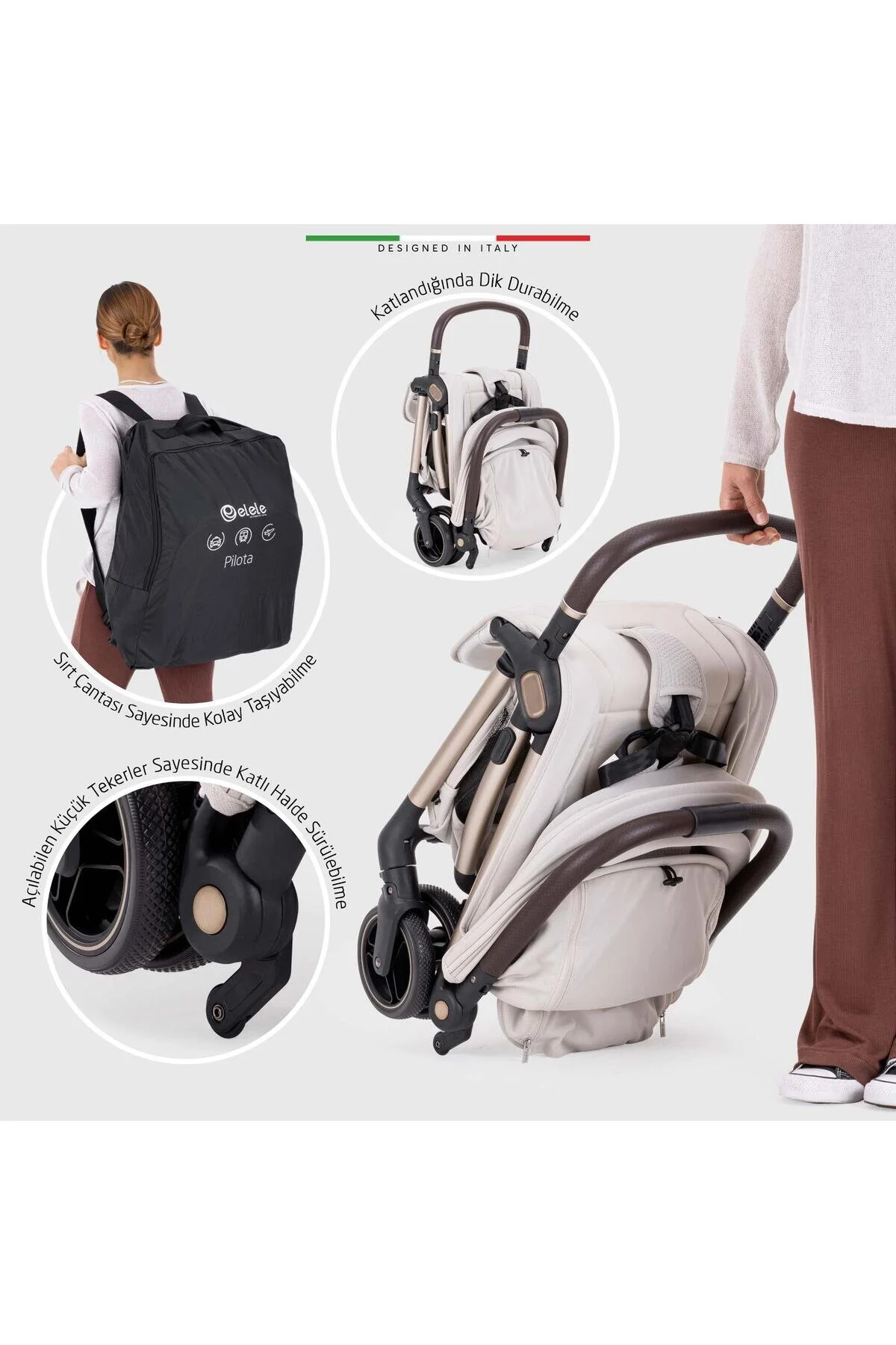 Elele Pilota Premium Kabin Tipi Bebek Arabası Bej