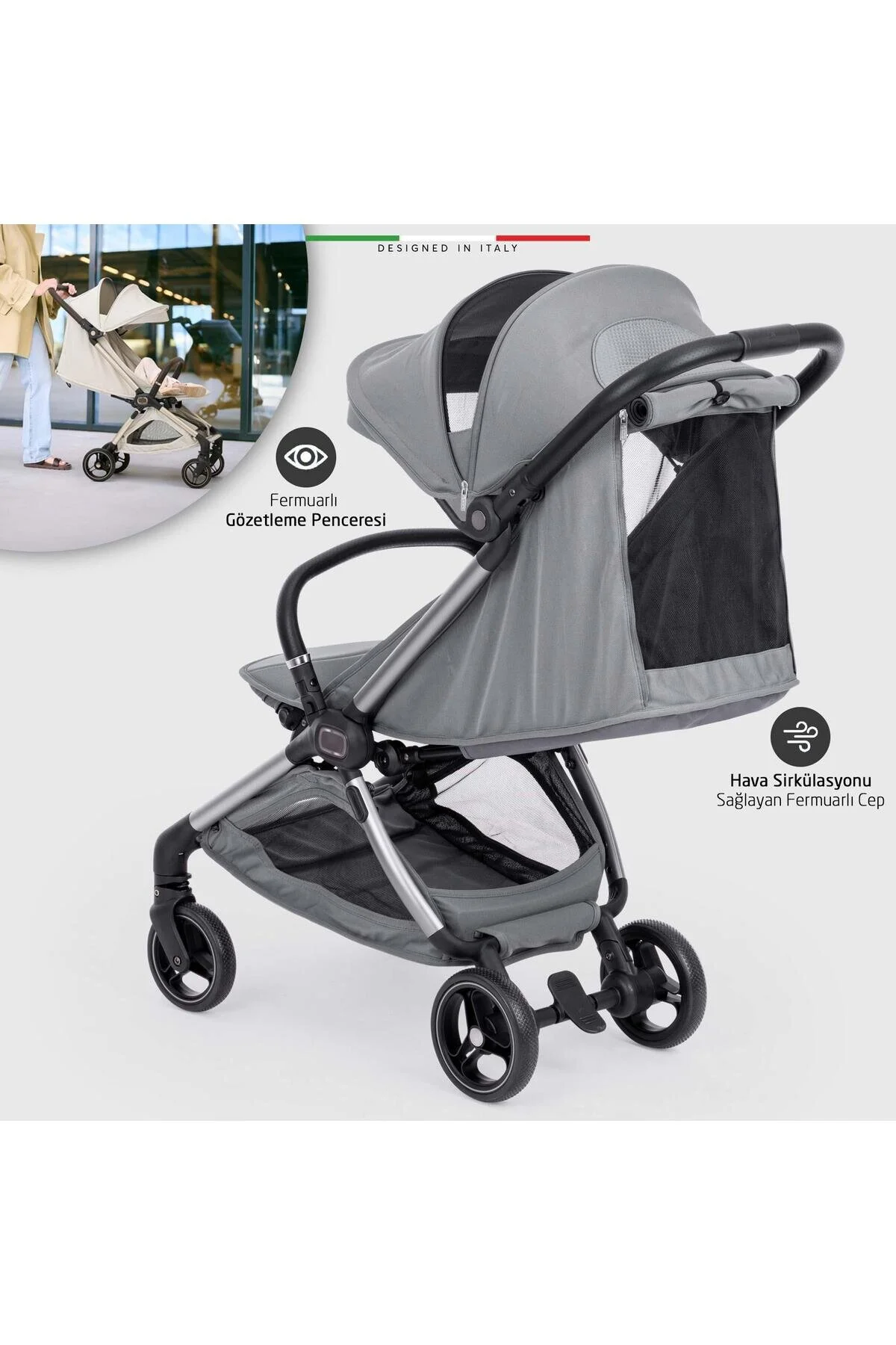 Elele Pilota Premium Kabin Tipi Bebek Arabası Gri