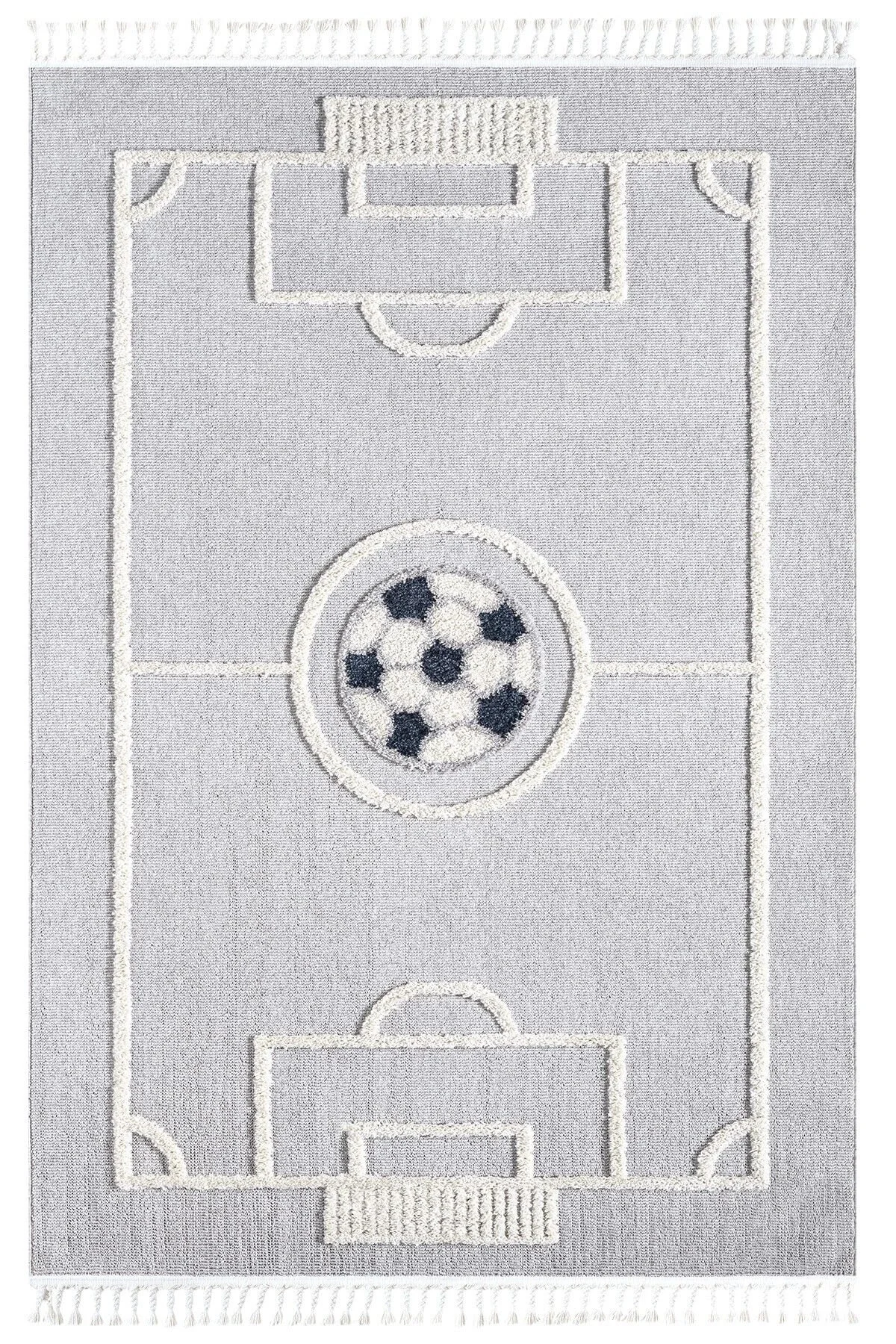 Eliz Home Futbol Sahası Gri Halı Yumuşak Bukleli Dokuma Halı Bebek Odası Çocuk Odası Genç Odası Halısı 15