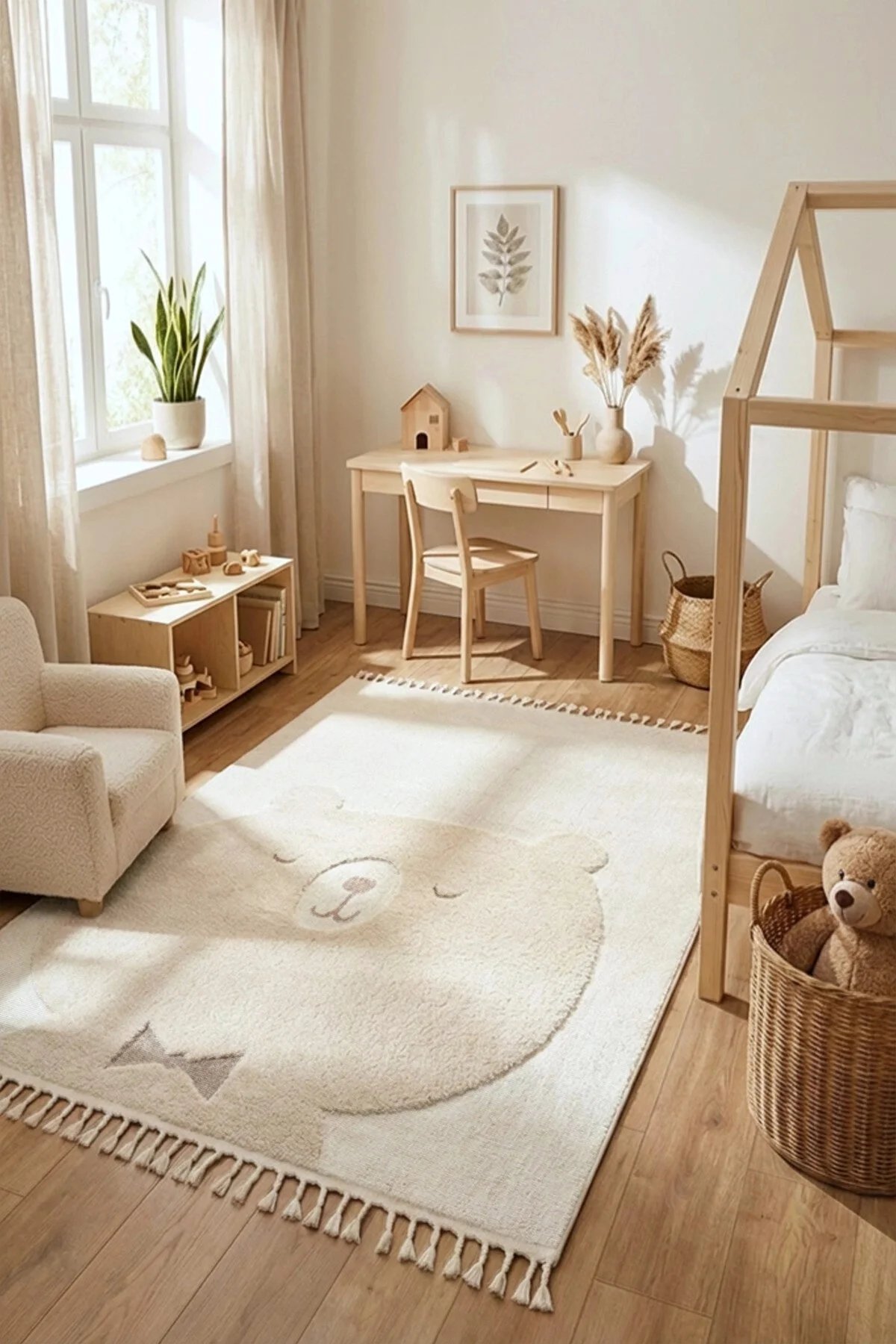 Eliz Home Krem Ayıcıklı Bebek Çocuk Odası Halısı Yumuşak Leke Tutmaz Antialerjik 24