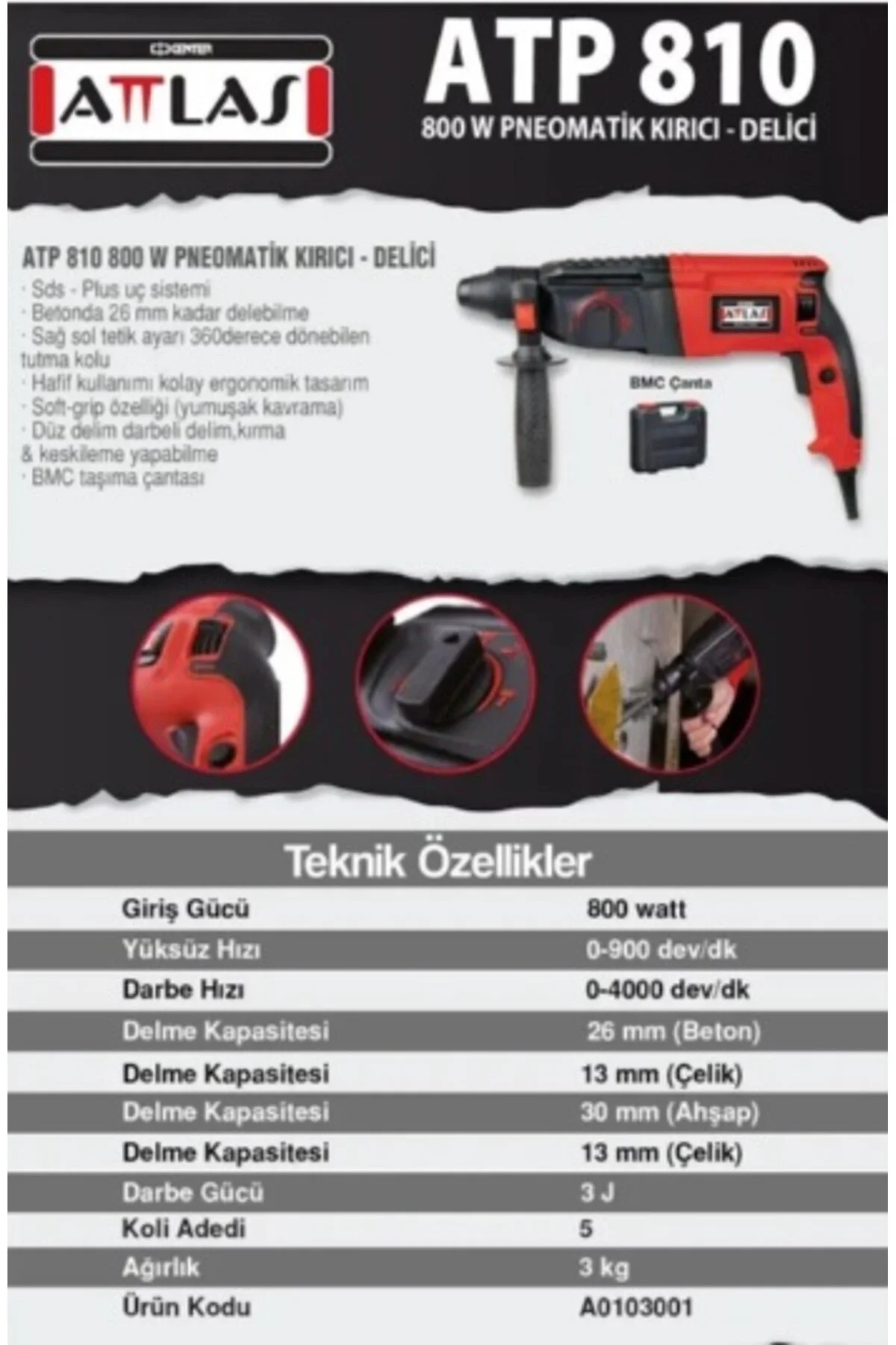 Empressco ATP 810 800 W Pneomatik Kırıcı Delici 3 KG