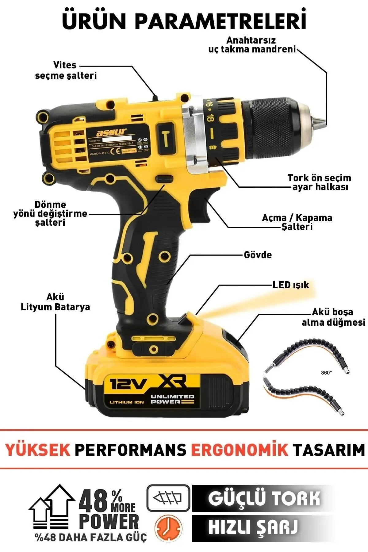 Empressco Profesyonel 84 Parça 58 Wat 5ah Çelik Şanzıman Bakır Sargılı Çift Akülü Setli Şarjlı Matkap