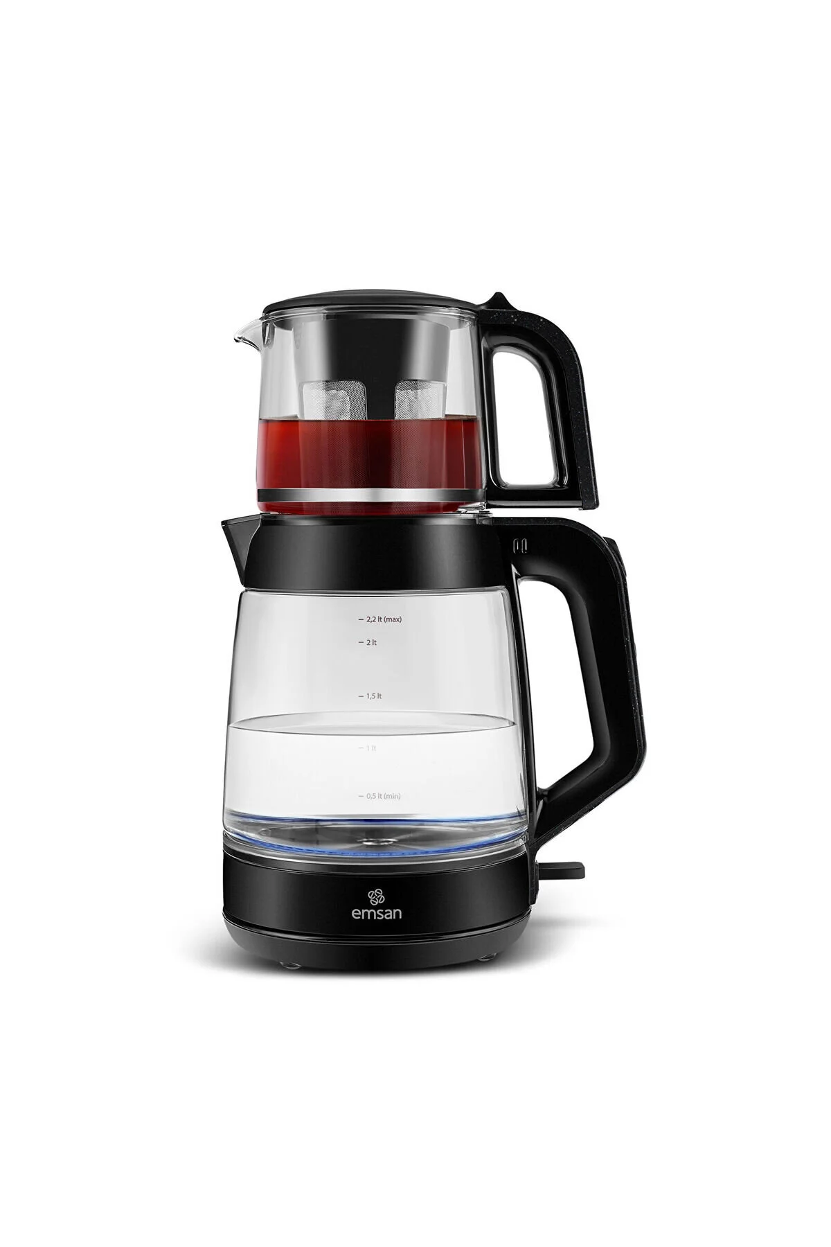 Emsan Glass Tea XL 2 in 1 Cam Çay Makinesi ve Kettle Shiny Black