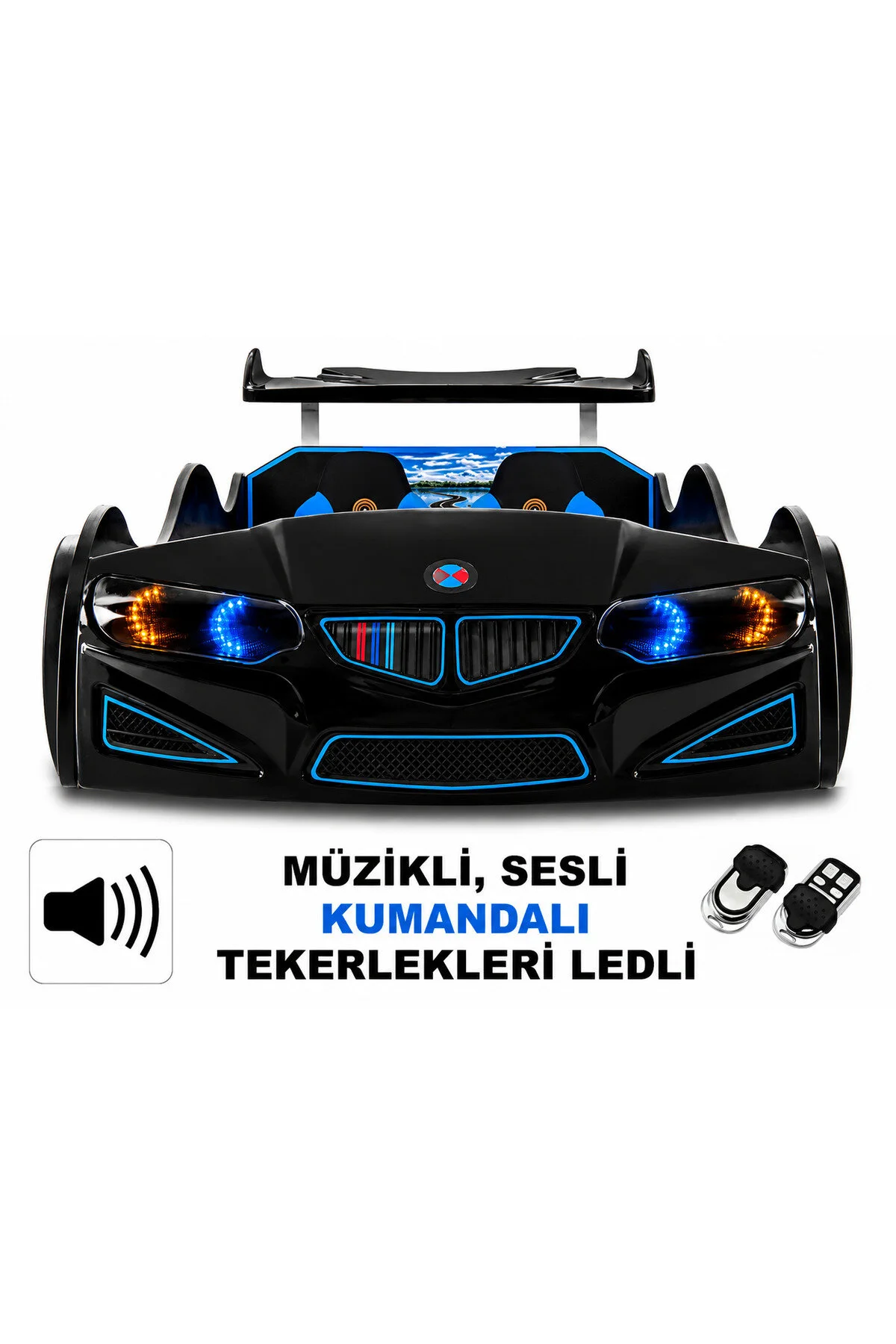 Genel Markalar Bmw - Full - Arabalı Yatak Araba Karyola - M9 Serisi - Tekerleri Ledli & Kumandalı