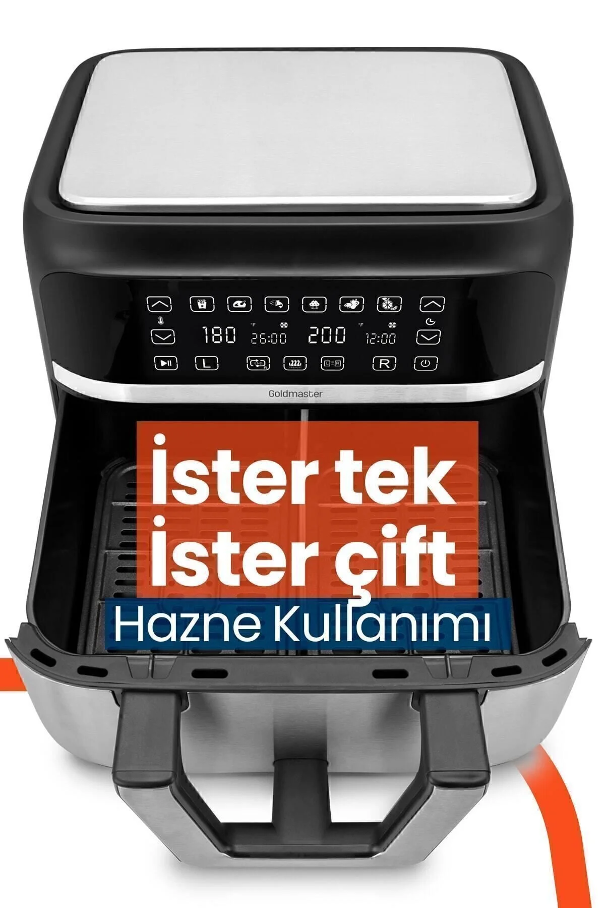 GoldMaster Doublefry 2850w 9 Litre 3xl Dev Tek Ve Çift Hazneli Dokunmatik Airfryer Yağsız Sıcak Hava Fritözü