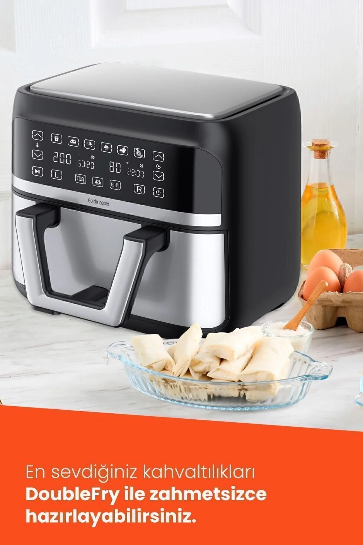 GoldMaster Doublefry 2850w 9 Litre 3xl Dev Tek Ve Çift Hazneli Dokunmatik Airfryer Yağsız Sıcak Hava Fritözü