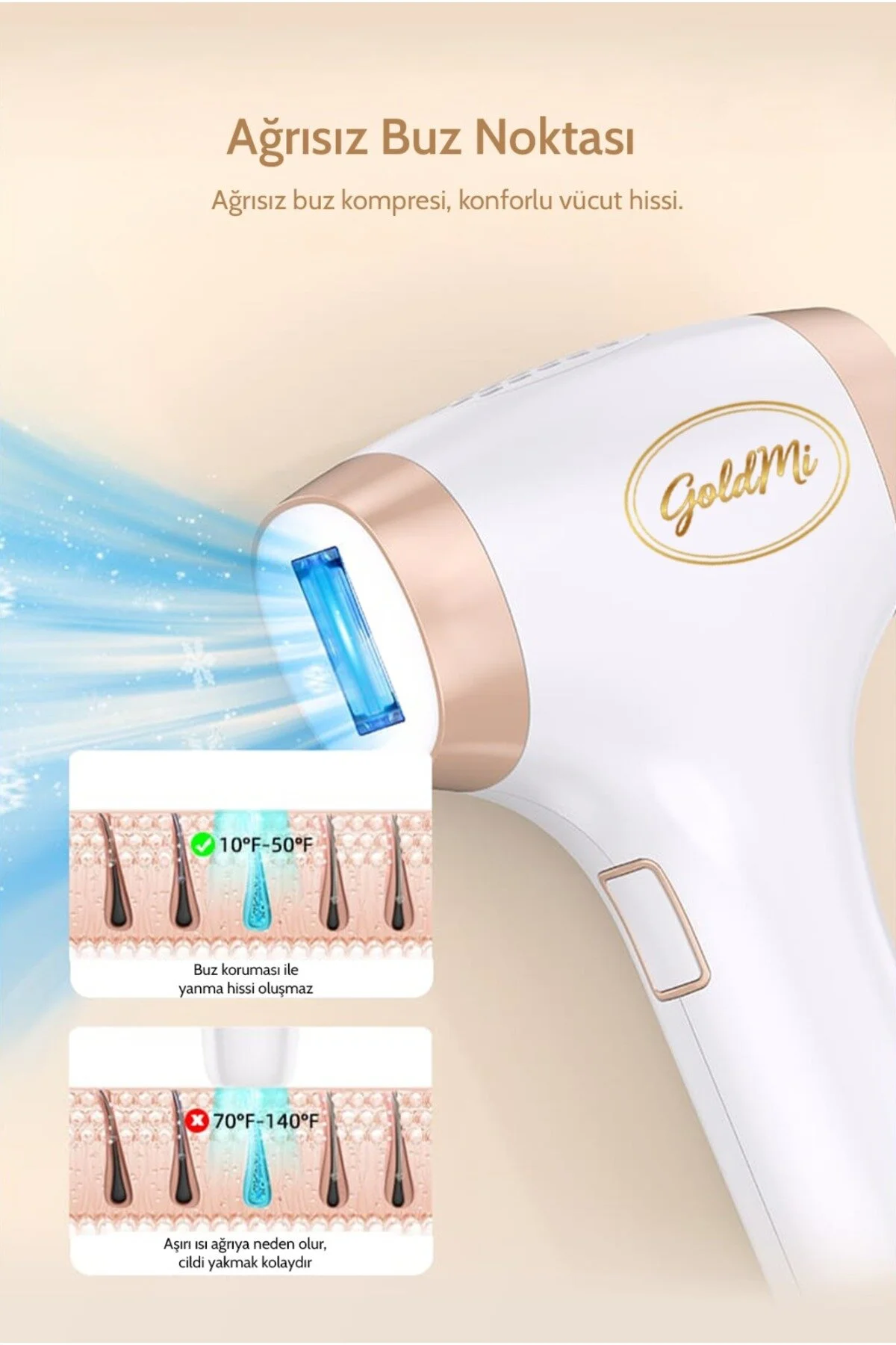 GoldMi Ipl Buz Lazer Epilasyon Cihazı - Sınırsız Atım Cilt Gençleştirme Otomatik/Manuel 21J Yüksek Enerjili