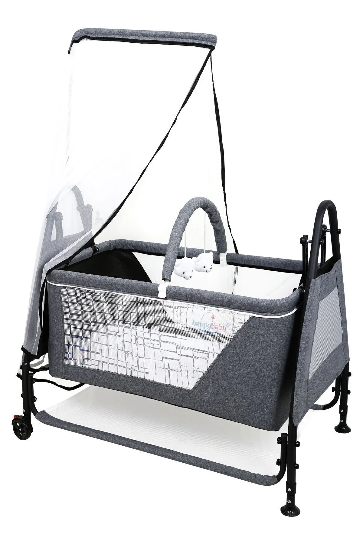 Happy Baby Elit Keten Beşik - Portatif - Sallanabilir - Oyuncaklı - Anne Yanı - Bebek Besik