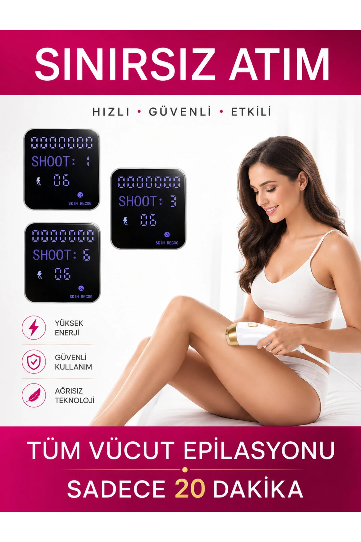 hoppo X100 Ipl Buz Lazer Epilasyon Cihazı Sınırsız Atım 10 Kademe Ultra Güçlü