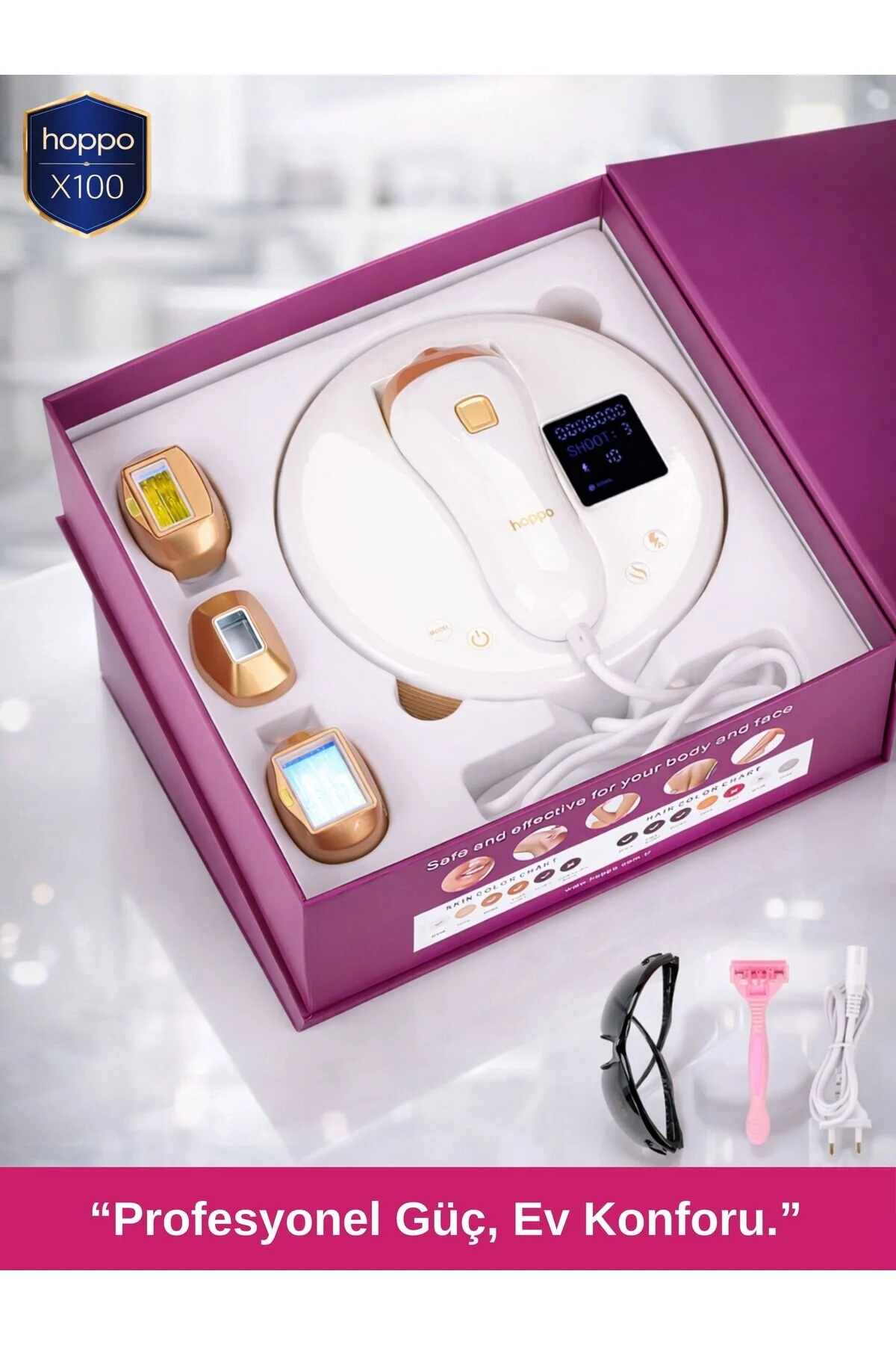 hoppo X100 Ipl Buz Lazer Epilasyon Cihazı Sınırsız Atım 10 Kademe Ultra Güçlü