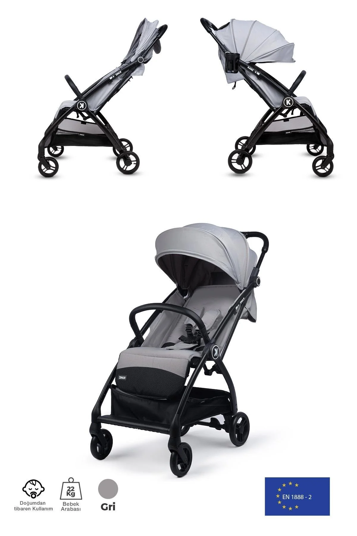 Kanz Xflop Autofold Kabin Boy Bebek Arabası Ultimate Grey