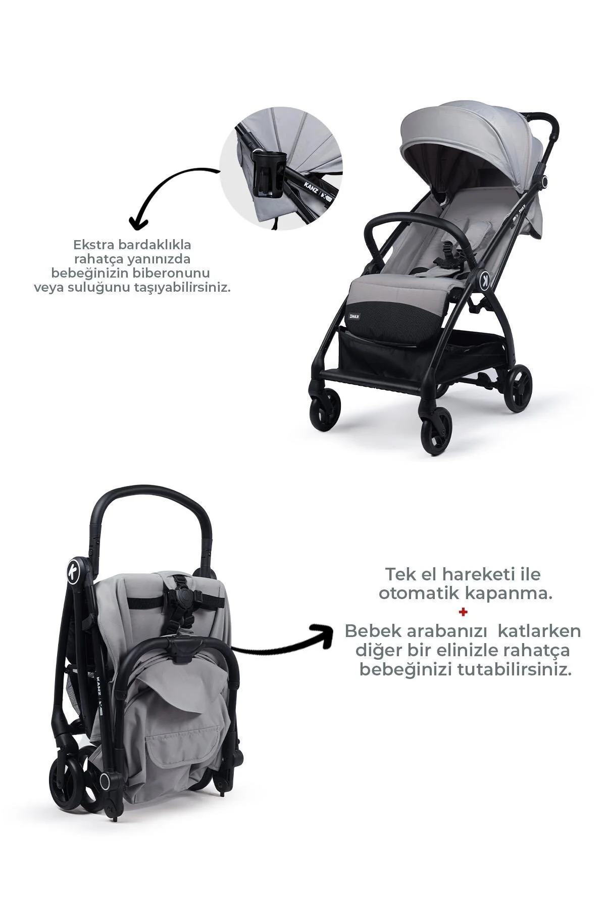 Kanz Xflop Autofold Kabin Boy Bebek Arabası Ultimate Grey