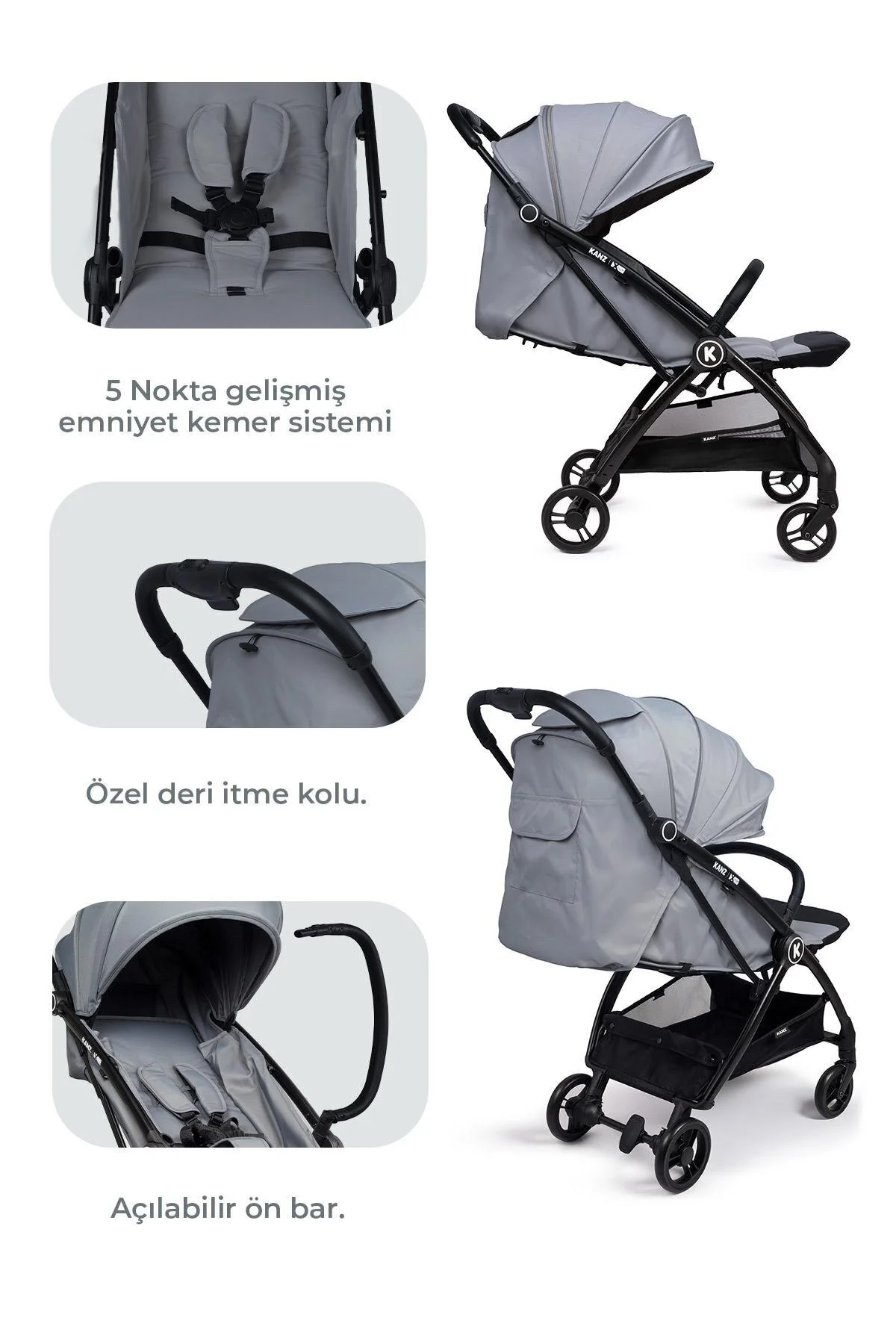Kanz Xflop Autofold Kabin Boy Bebek Arabası Ultimate Grey