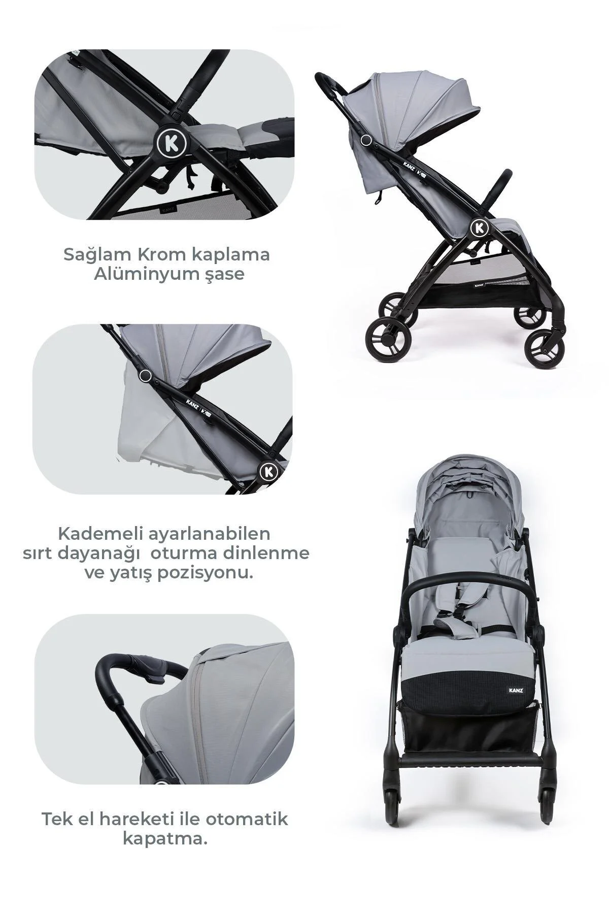 Kanz Xflop Autofold Kabin Boy Bebek Arabası Ultimate Grey