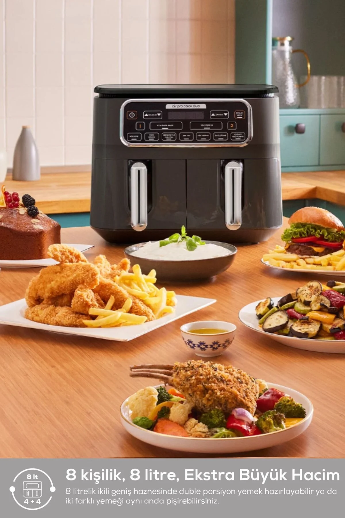 Karaca Air Pro Cook Duo Köz Xxxl 4+4 Litre Airfryer Ruby 8 Kişilik