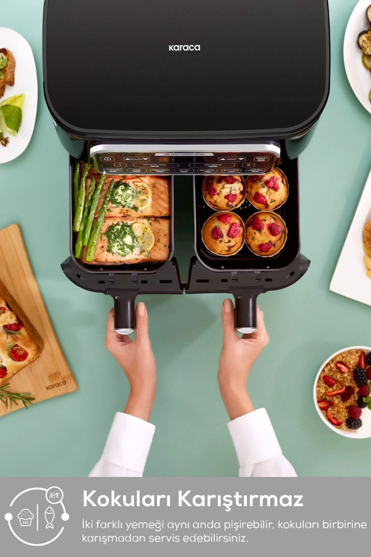 Karaca Air Pro Cook Duo Köz Xxxl 4+4 Litre Airfryer Ruby 8 Kişilik