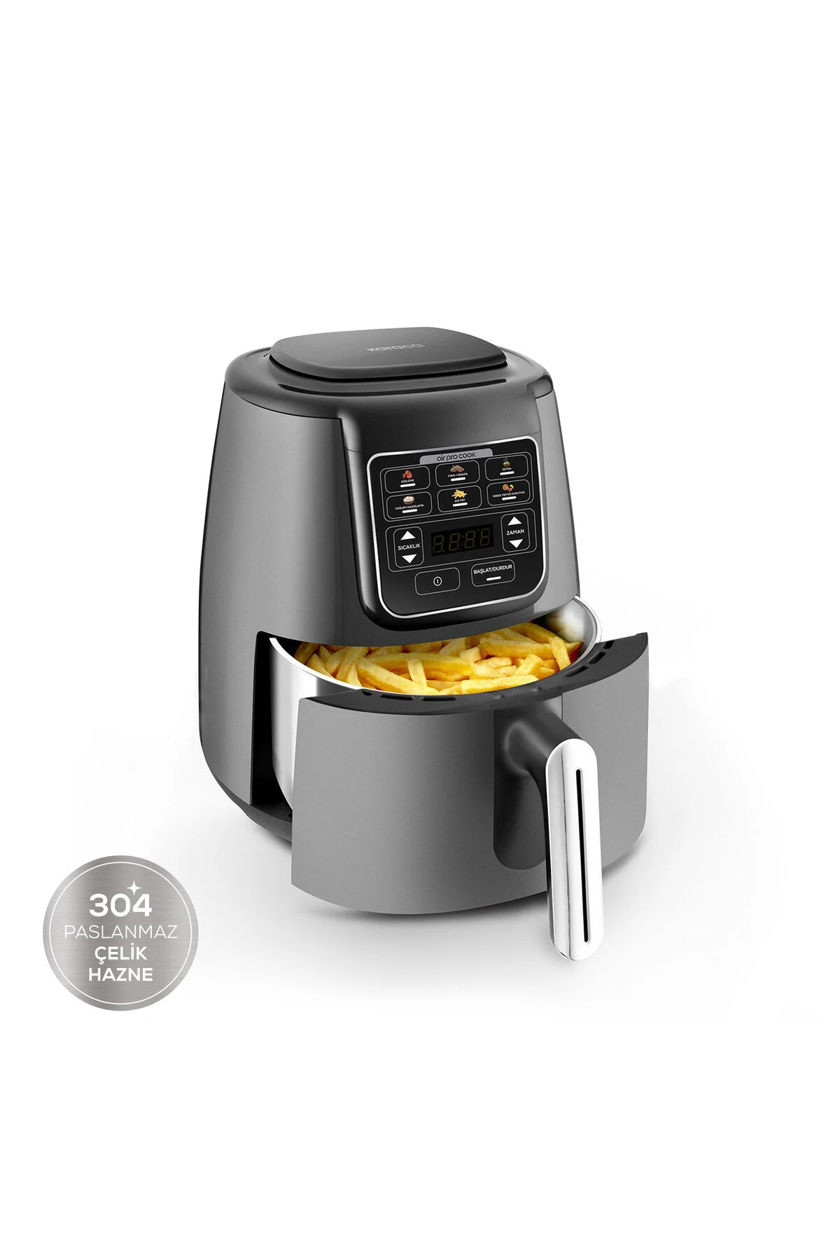 Karaca Air Pro Cook Köz Steel XL Çelik Hazneli Airfryer Space Gray 4 Litre 4 Kişilik