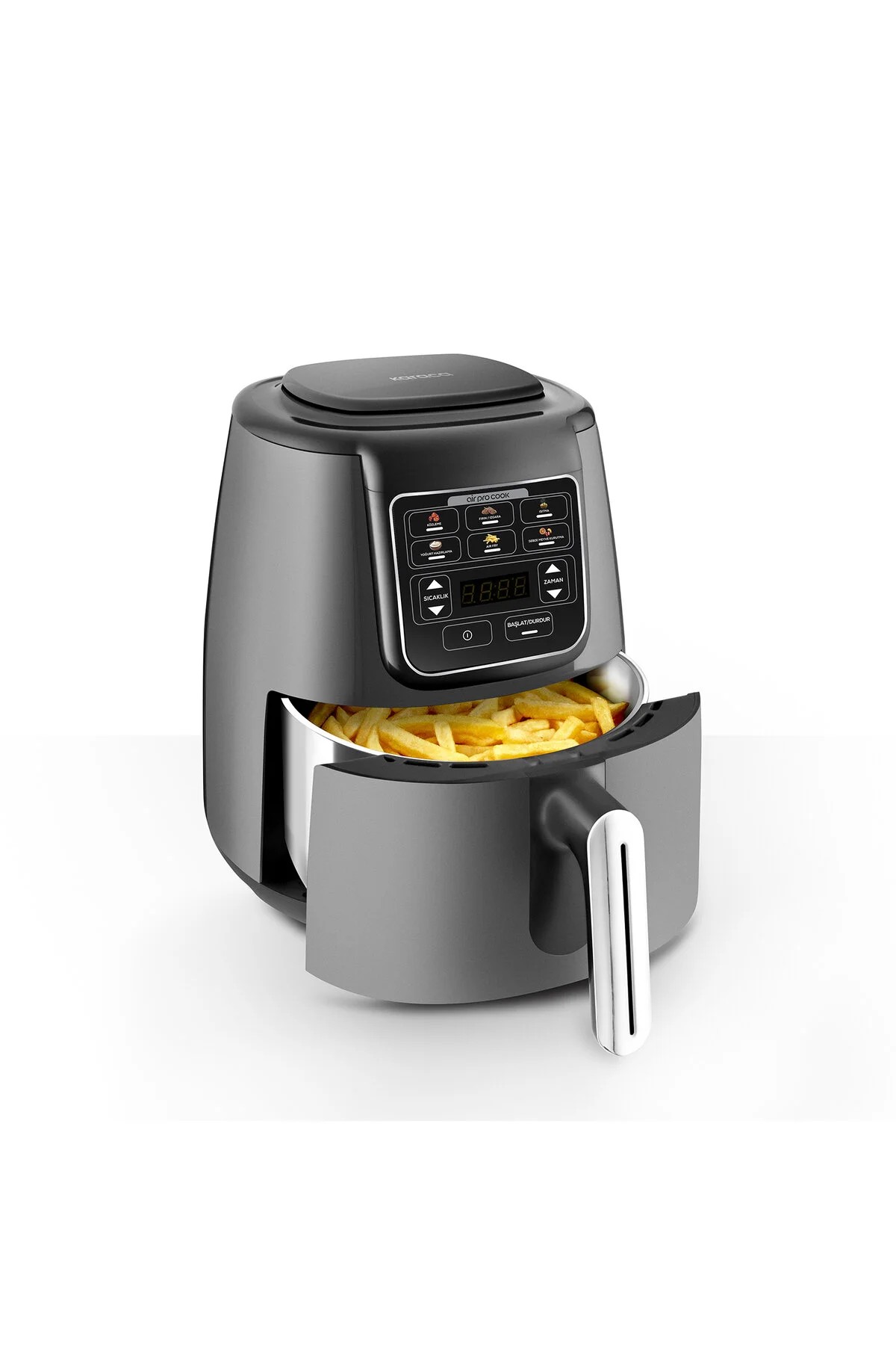 Karaca Air Pro Cook Köz Steel XL Çelik Hazneli Airfryer Space Gray 4 Litre 4 Kişilik