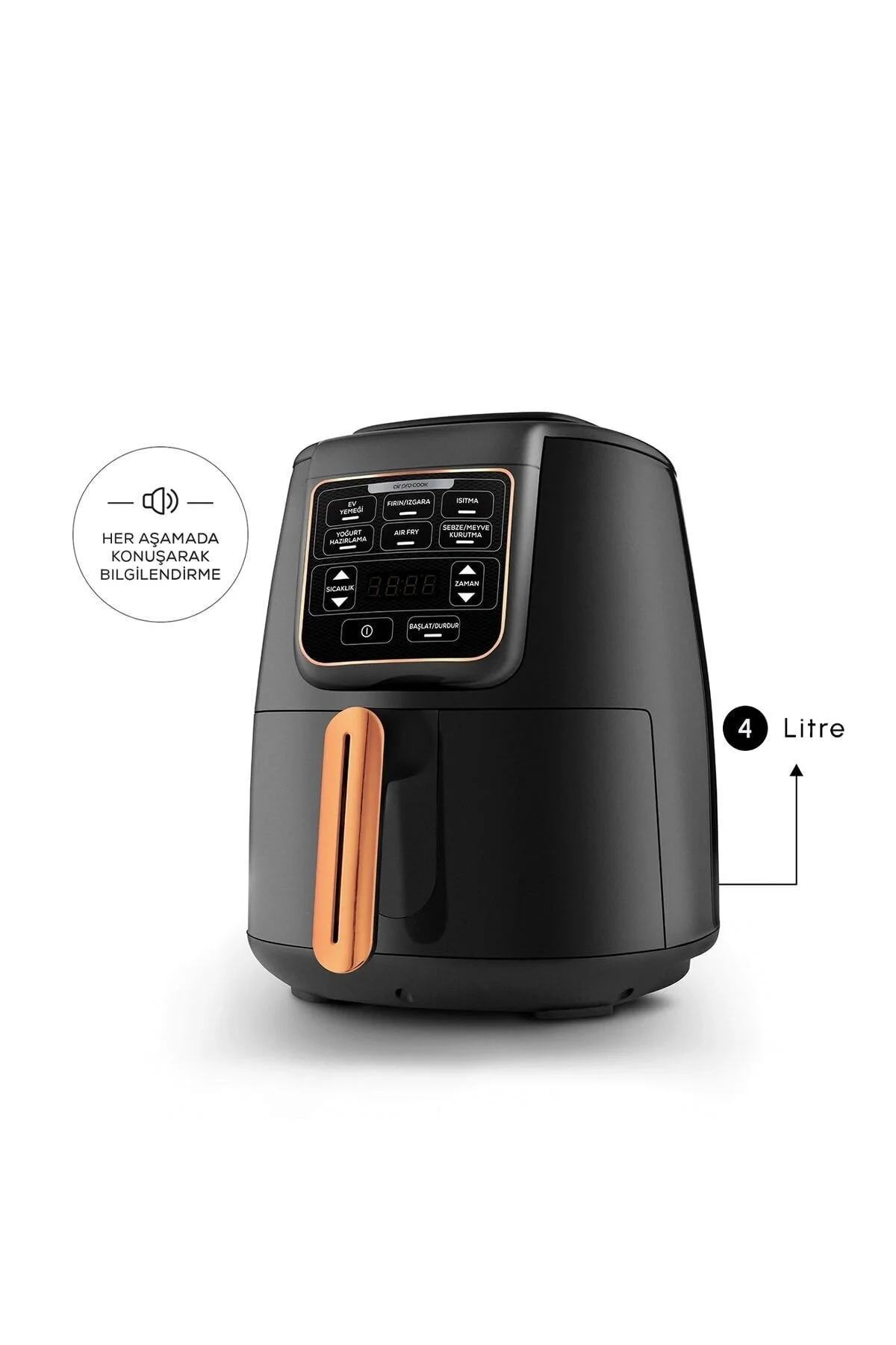 Karaca Air Pro Cook Xl 2 In 1 Konuşan Airfryer Black Cooper 4 Kişilik