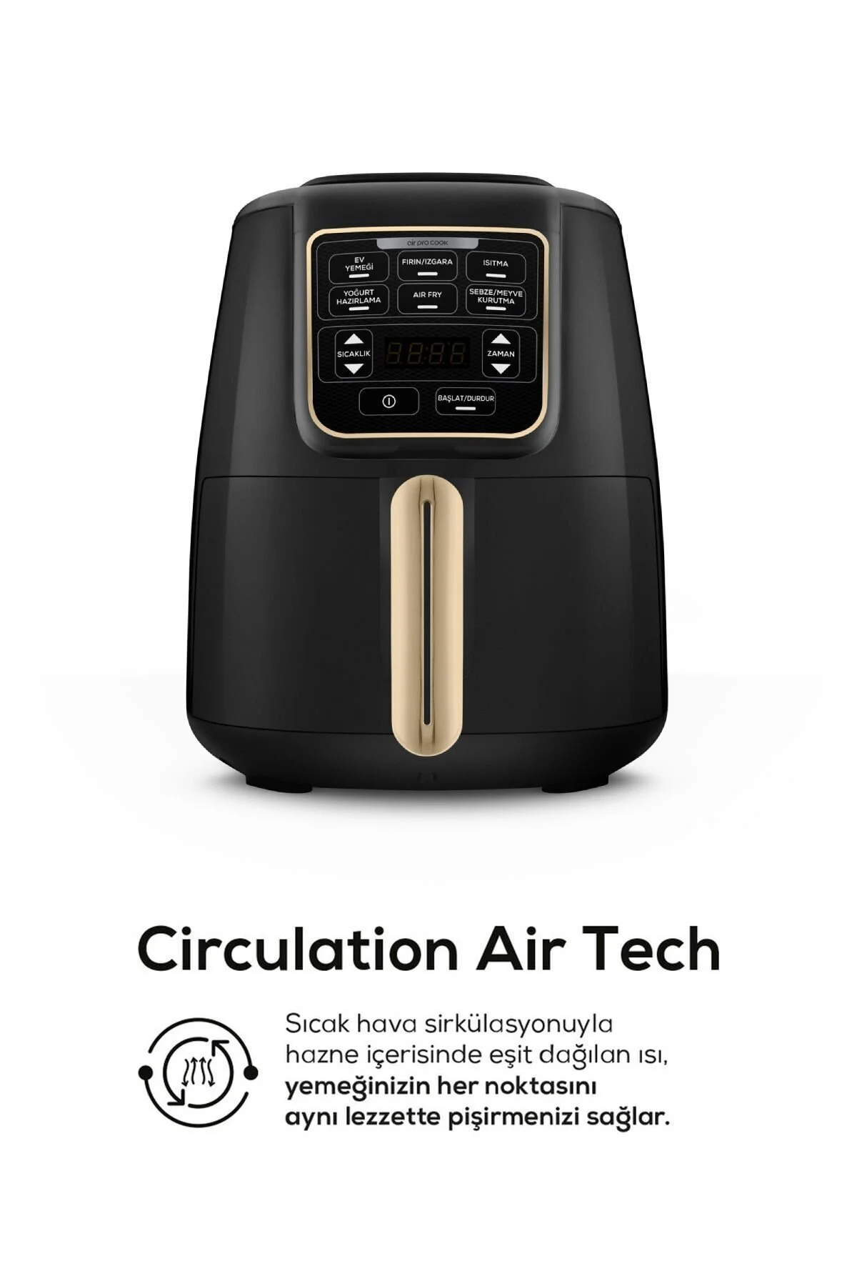 Karaca Air Pro Cook XL 2 in 1 Konuşan Airfryer Black Mineral Gold 4 Kişilik