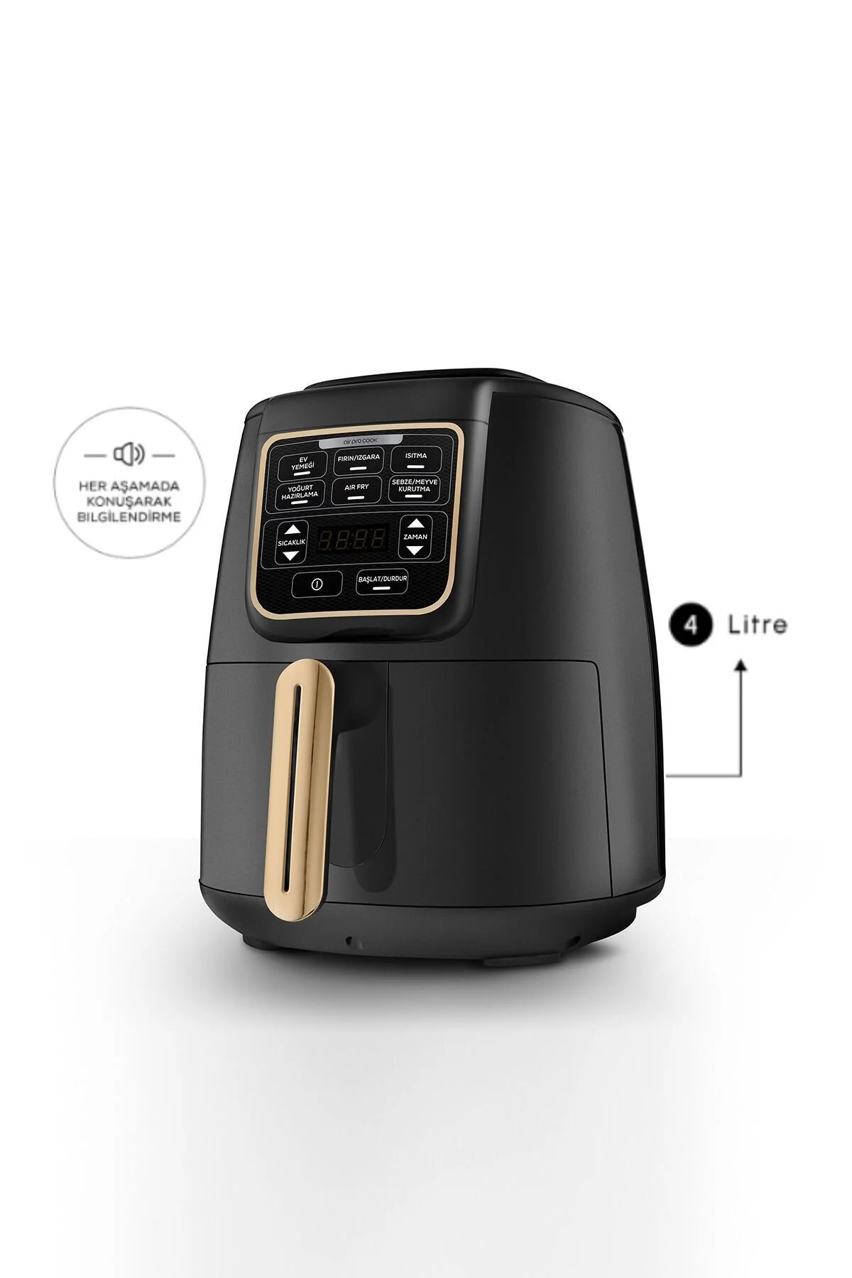 Karaca Air Pro Cook XL 2 in 1 Konuşan Airfryer Black Mineral Gold 4 Kişilik