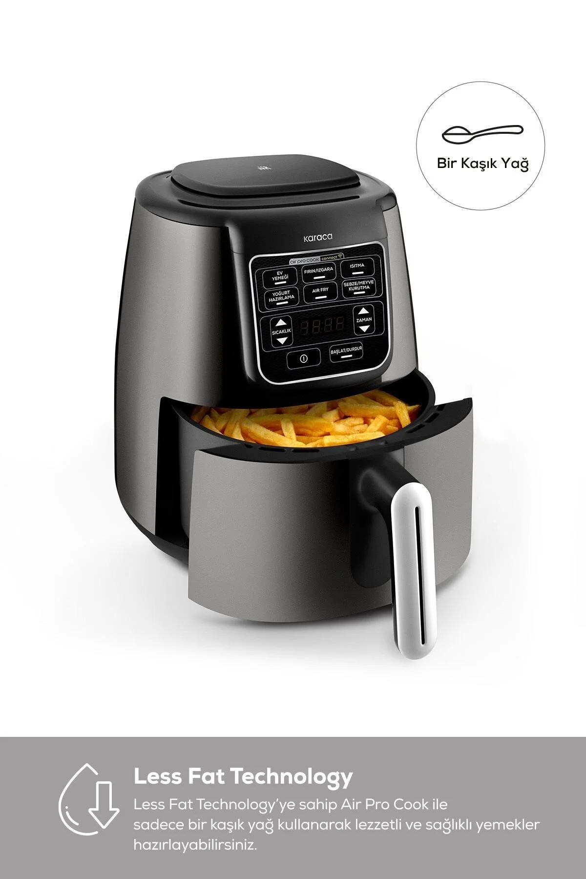 Karaca Connect Air Pro Cook XL 2 in 1 Uzaktan Erişimli Airfryer Shadow Grey