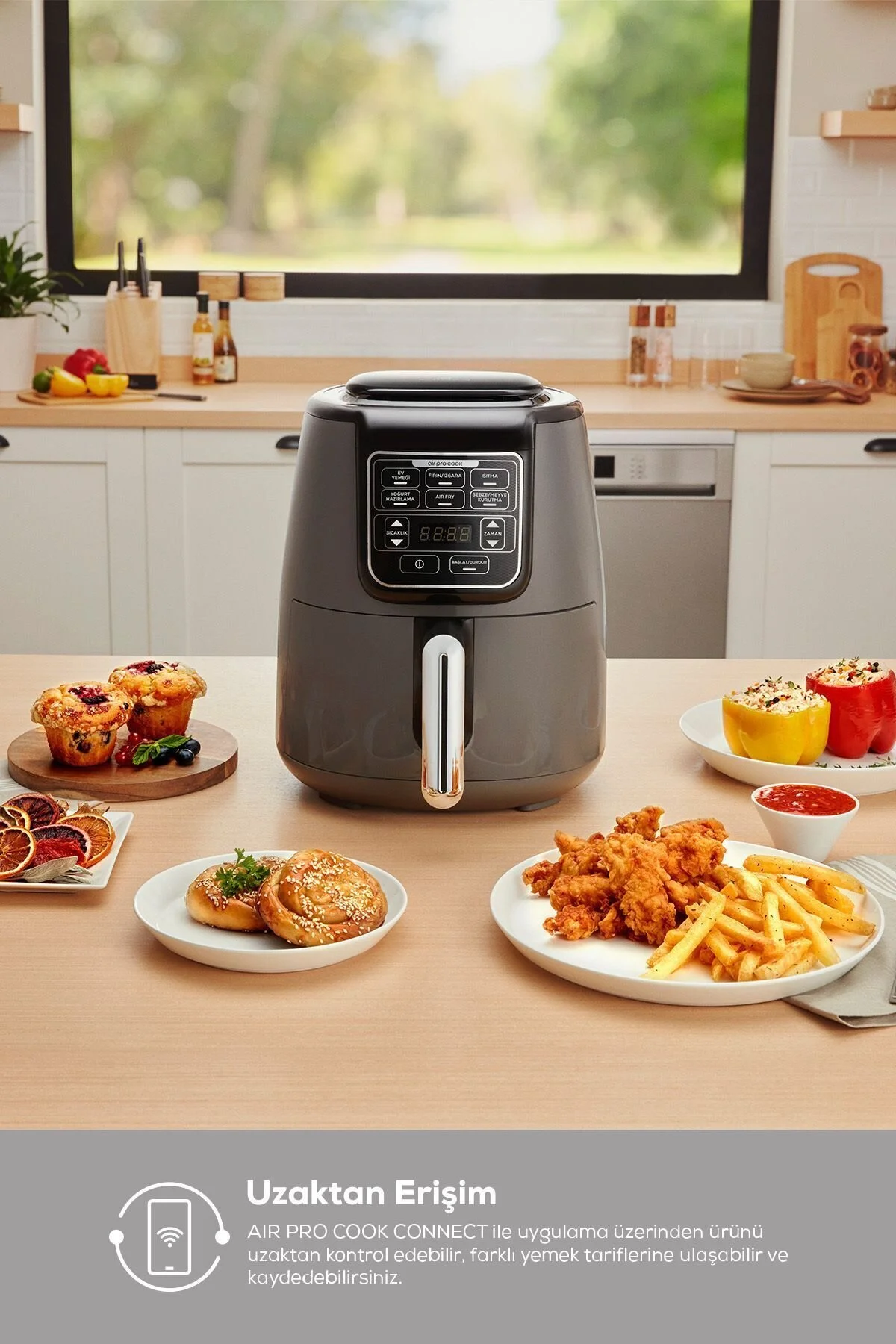 Karaca Connect Air Pro Cook XL 2 in 1 Uzaktan Erişimli Airfryer Shadow Grey