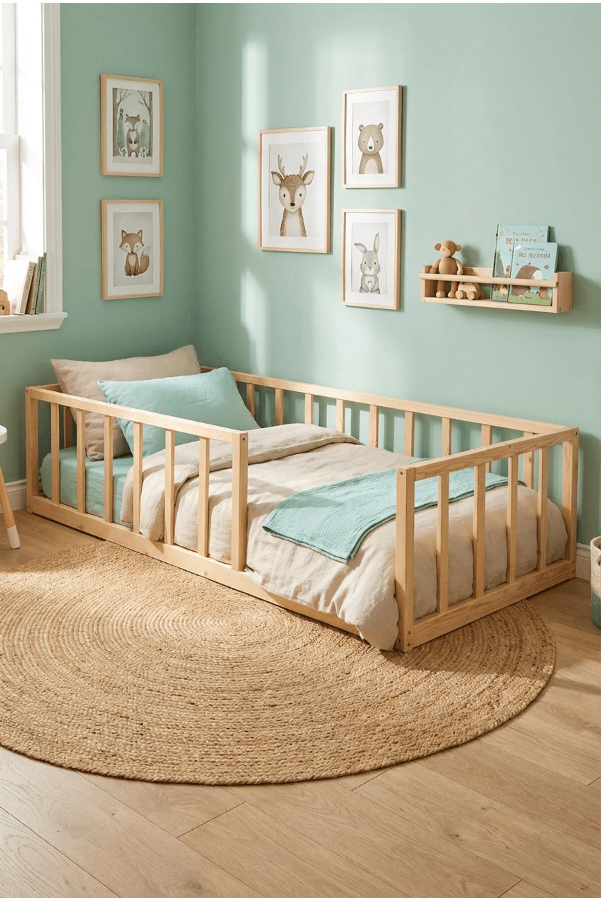 Loolpi Home Luna Montessori Bebek ve Çocuk Karyolası Doğal Ahşap Yatak Ayaksız