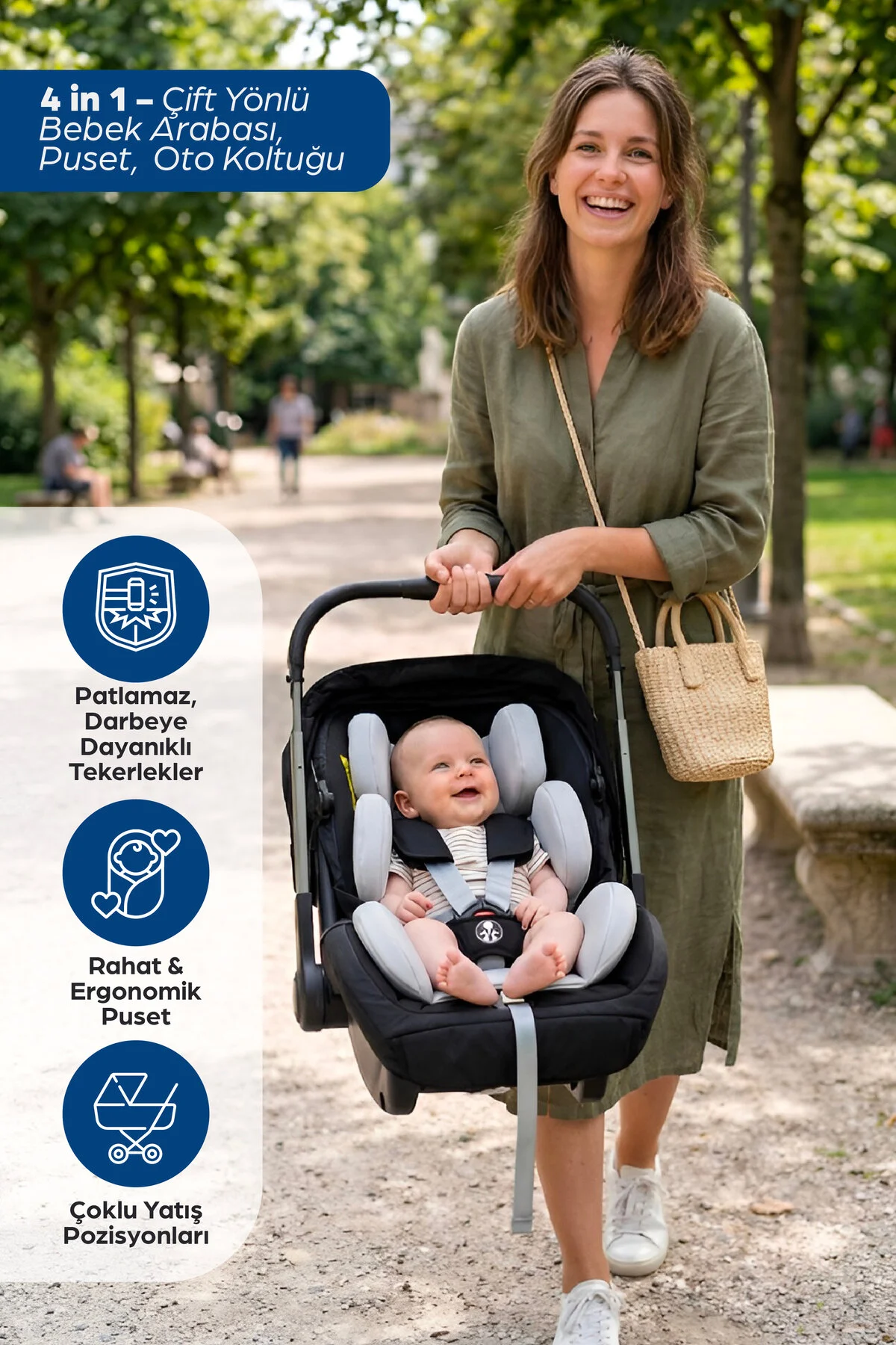 maccon Serena 4 in 1; Ana Kucağı & Oto Koltuğa Dönüşen Çift Yönlü Bebek Arabası