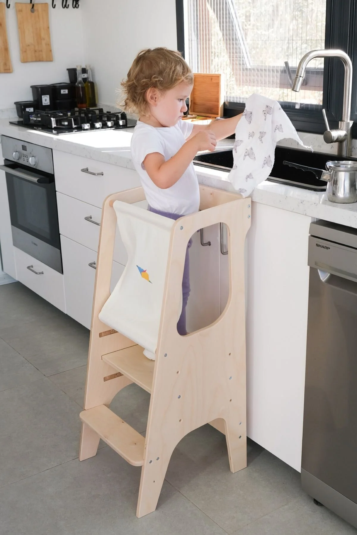 Minik Fare Montessori Öğrenme Kulesi Huş Ahşap - Doğal