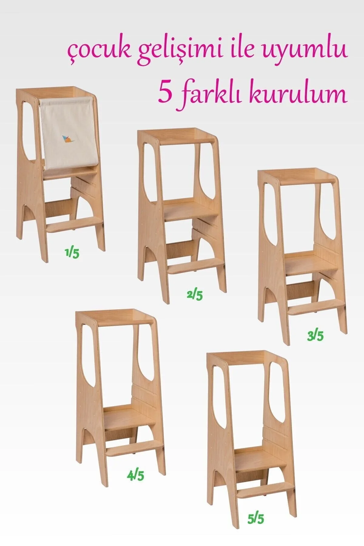 Minik Fare Montessori Öğrenme Kulesi Huş Ahşap - Doğal