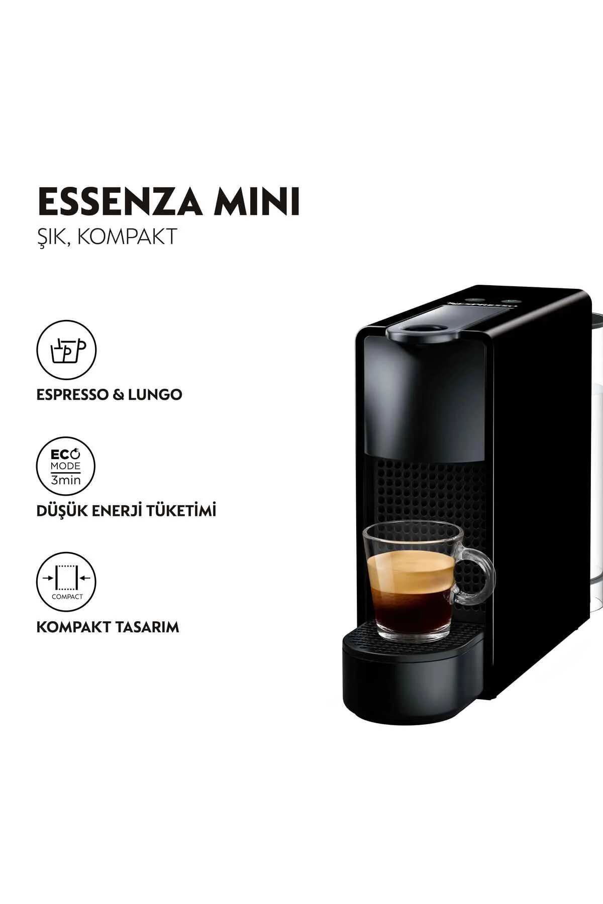 Nespresso C35 Essenza Mini Siyah Kahve Makinesi Ve Süt Köpürtücü Aksesuar