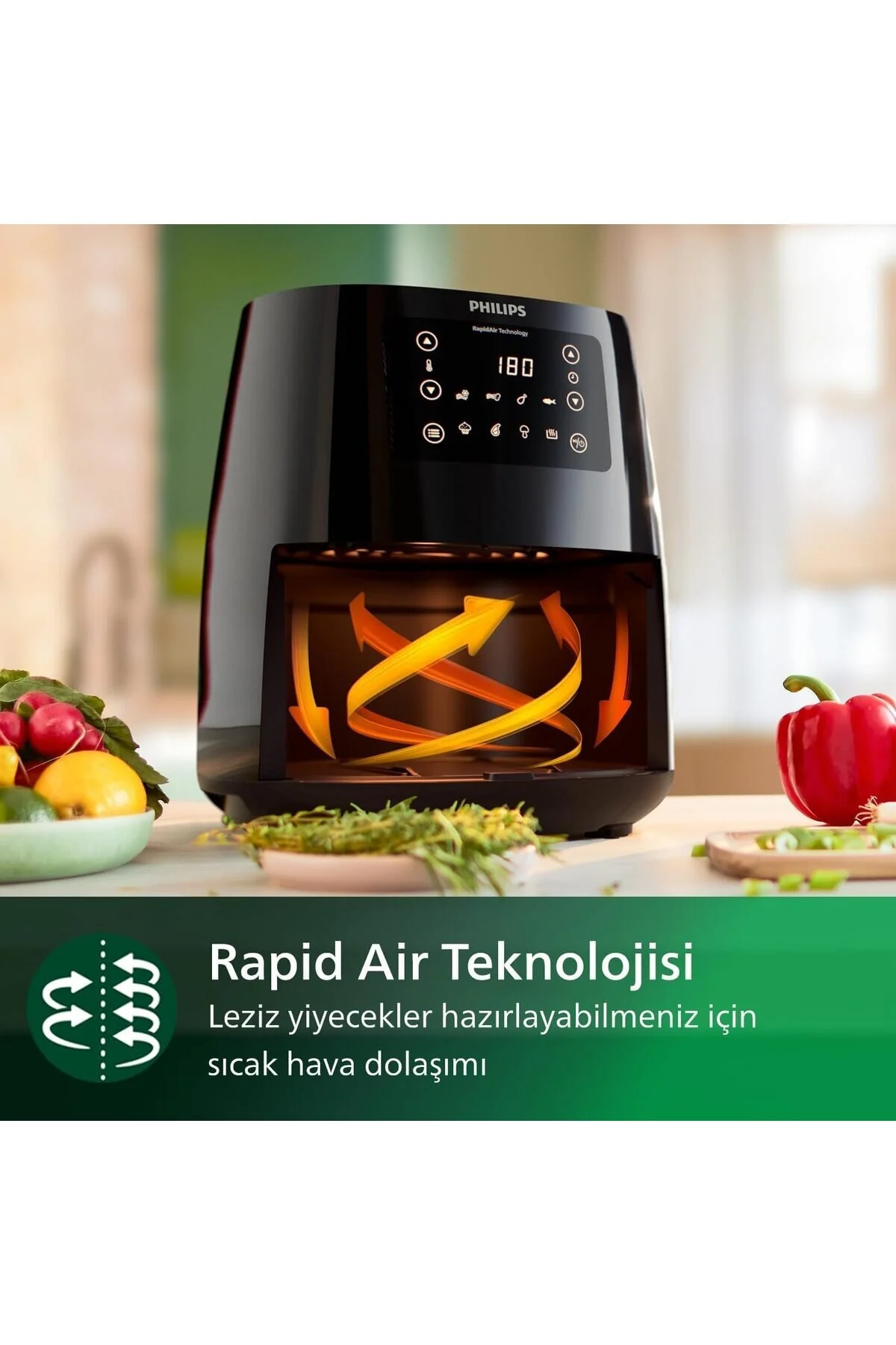 Philips 3000 Serisi Airfryer Large, Rapid Air Teknolojisi, 4,1 Lt, 7 Ayarlı Dokunmatik Ekran, HD9243/90