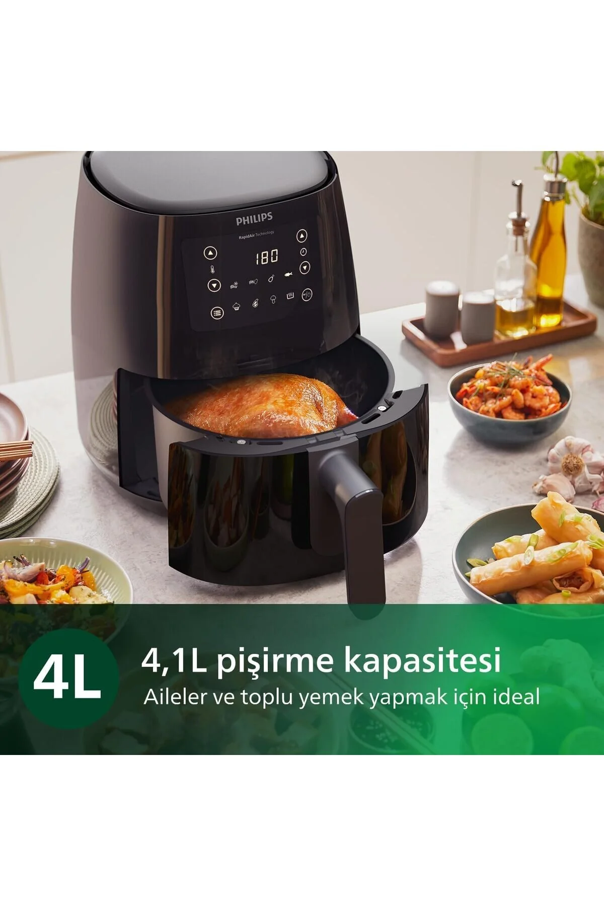 Philips 3000 Serisi Airfryer Large, Rapid Air Teknolojisi, 4,1 Lt, 7 Ayarlı Dokunmatik Ekran, HD9243/90