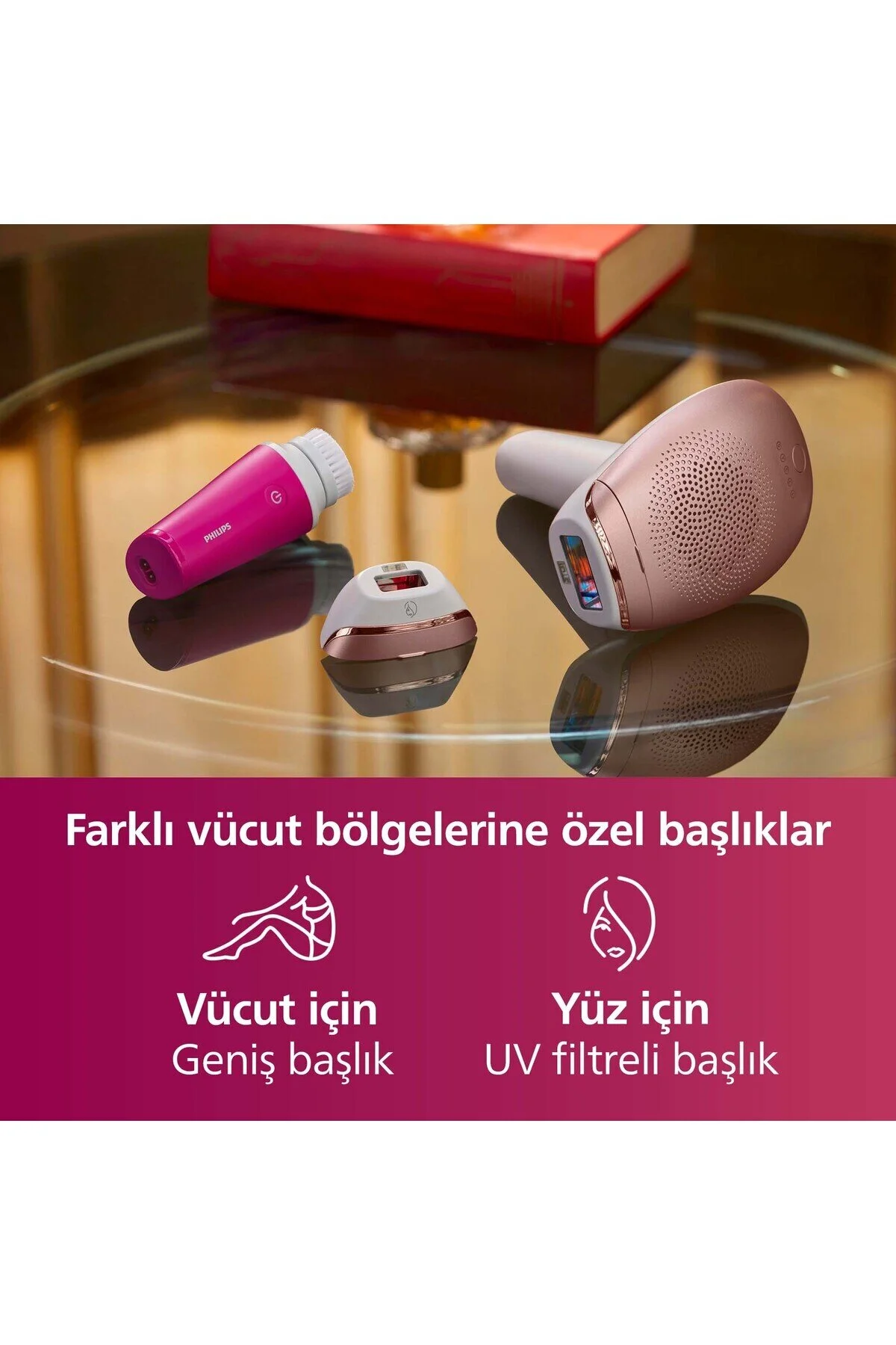 Philips Lumea 7000 Serisi BRI924/00 IPL Tüy Alma,Yüz Temizleme Cihazı, Vücut ve Yüz, 2 Başlık, Çanta