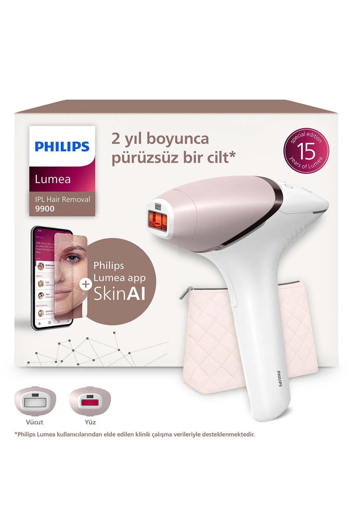 Philips Lumea 9900 Serisi BRI950/02 IPL Tüy Alma, SkinAI Uygulama, Vücut ve Yüz için 2 Başlık, Çanta