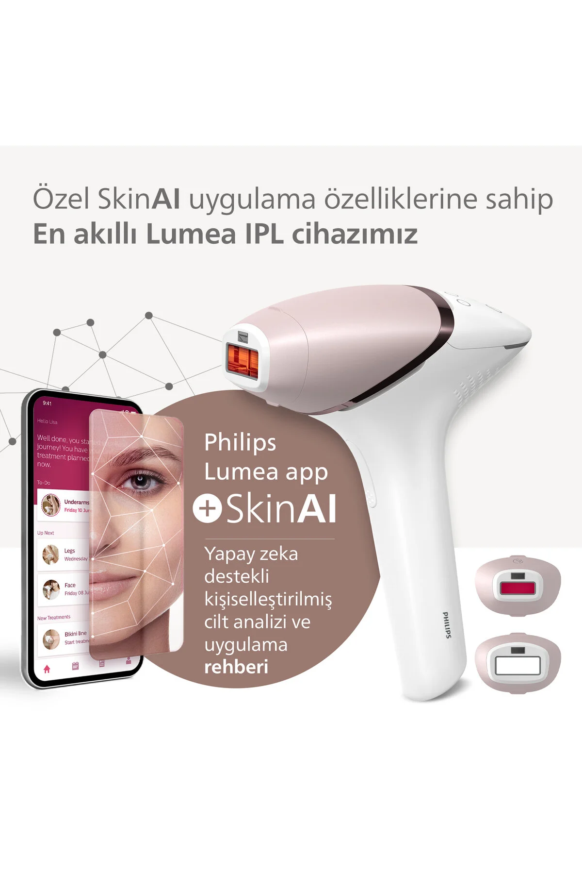 Philips Lumea 9900 Serisi BRI950/02 IPL Tüy Alma, SkinAI Uygulama, Vücut ve Yüz için 2 Başlık, Çanta