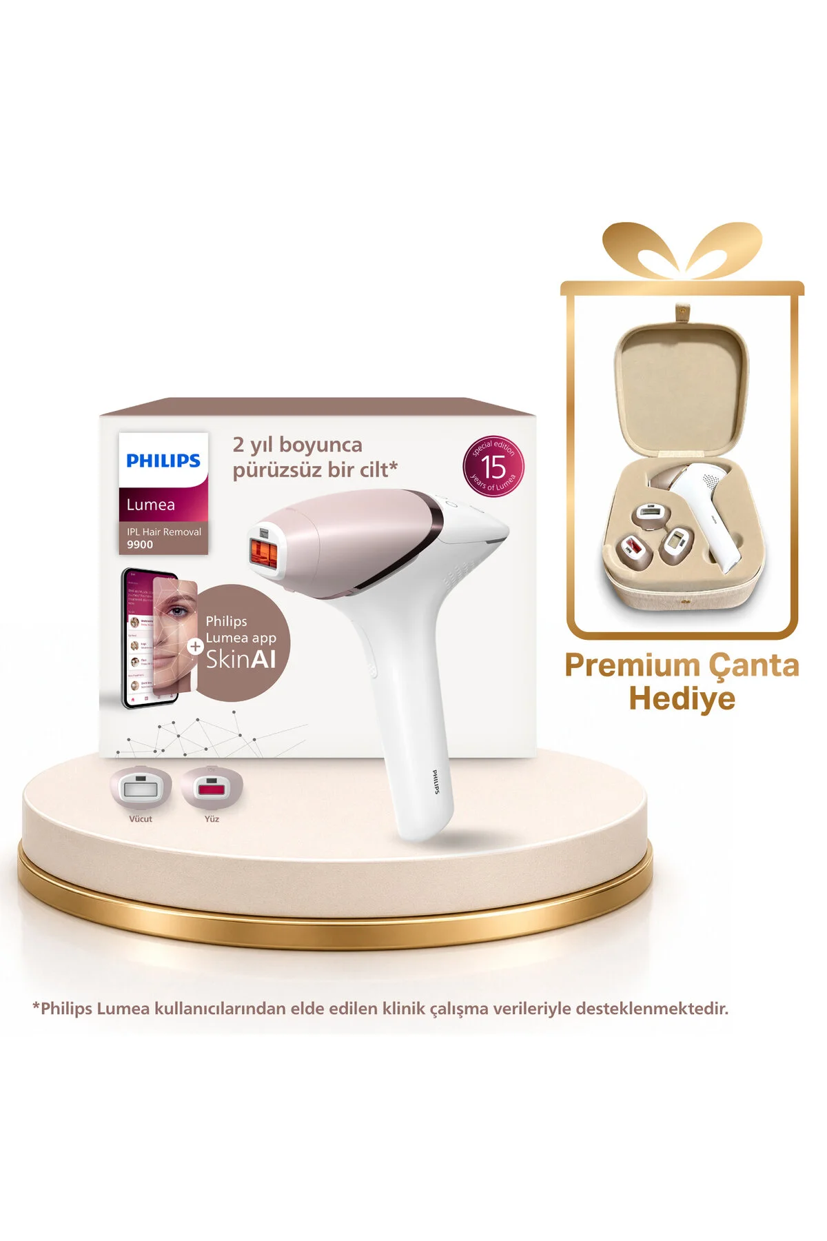 Philips Lumea 9900 Serisi BRI950/02 Premium Çanta Hediyeli SET ,Vücut ve Yüz 2 Başlık,450.000 Atım