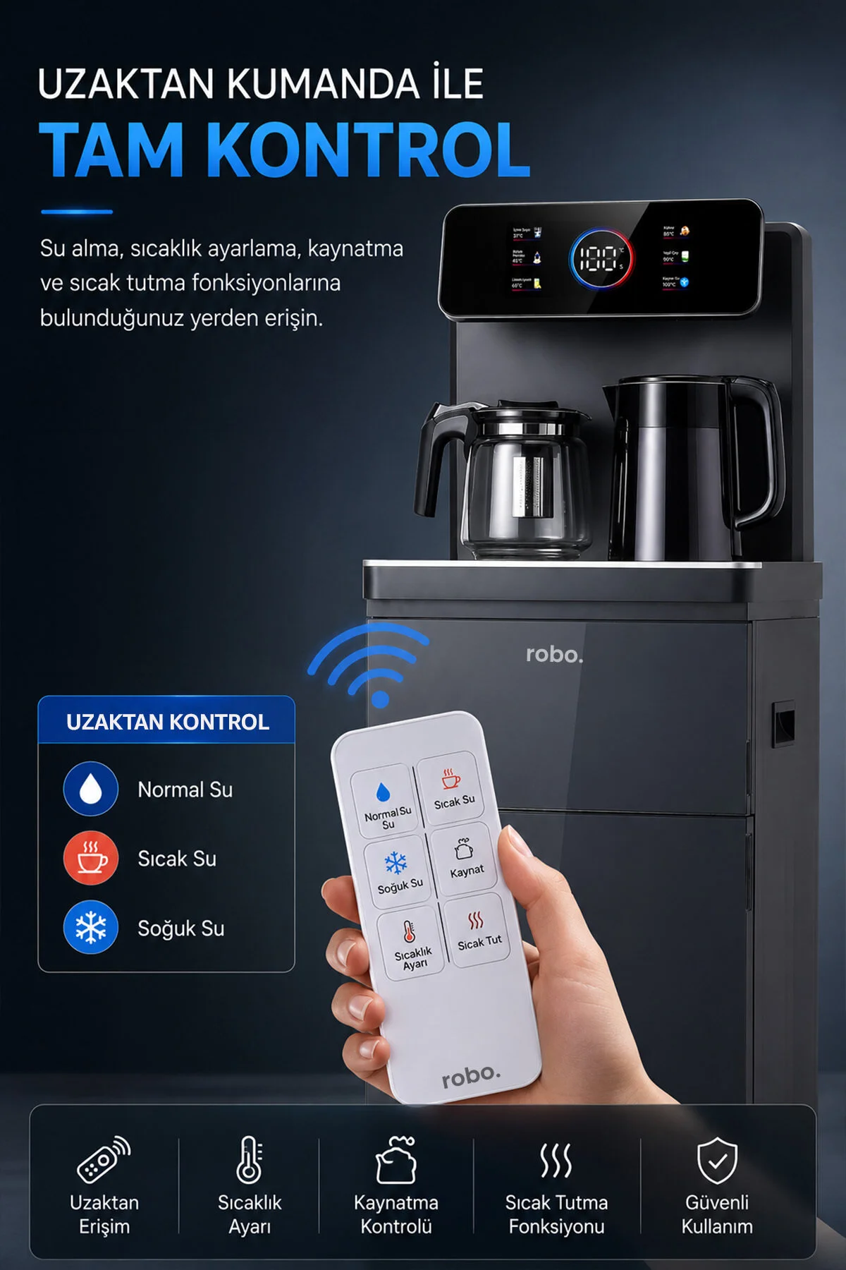 ROBO Akıllı Sıcak Soğuk Su Sebili Çay Kahve İstasyonlu Gizli Damacanalı