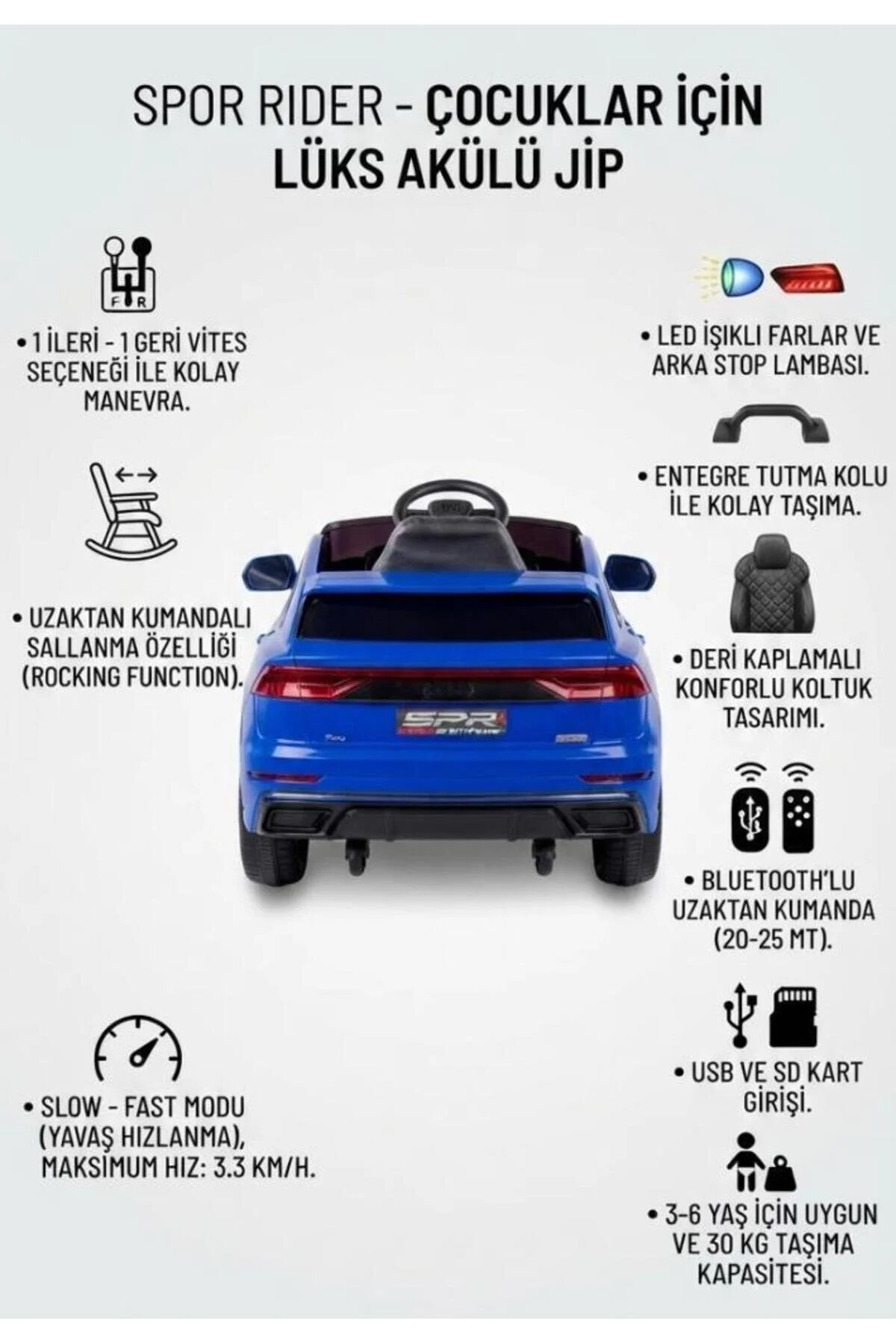 Tıfıl Toys Sportpower 12V Sallanma Özellikli Uzaktan Kumanda Kontrollü Emniyet Kemerli Akülü Araba