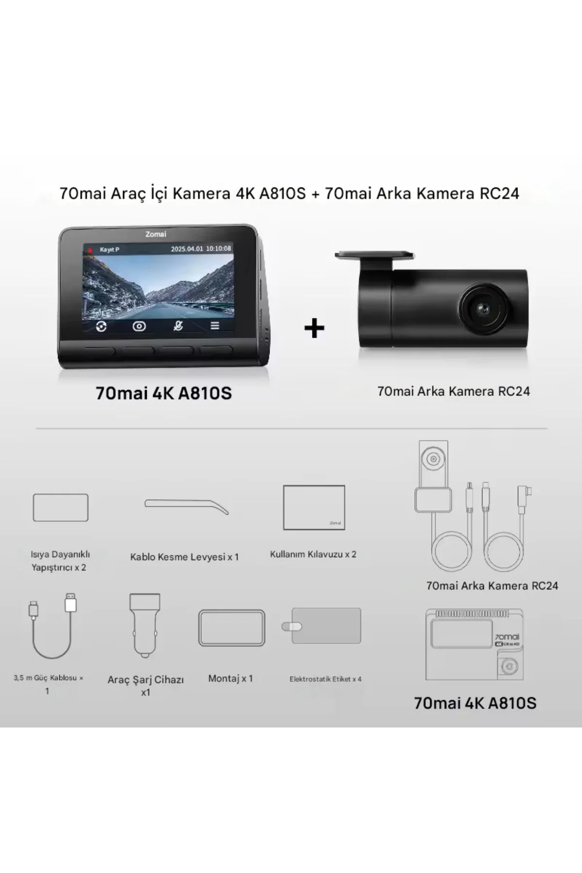 70MAİ A810S Ön Kamera + RC24 Arka Kamera