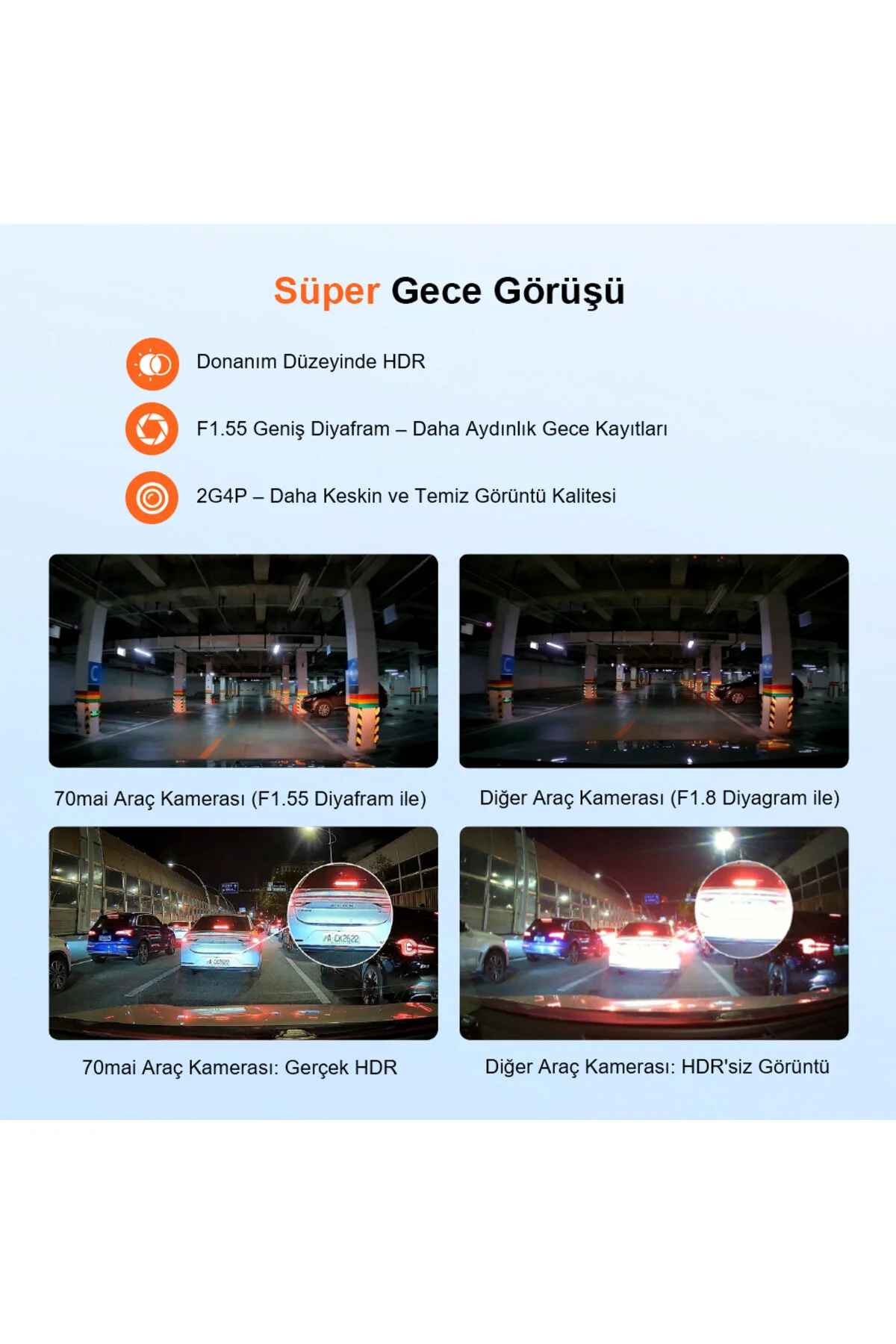 70MAİ Araç Kamerası A410 Ön Kamera+ RC21 Arka Kamera Set 2.5K + 1080P Çift Kamera