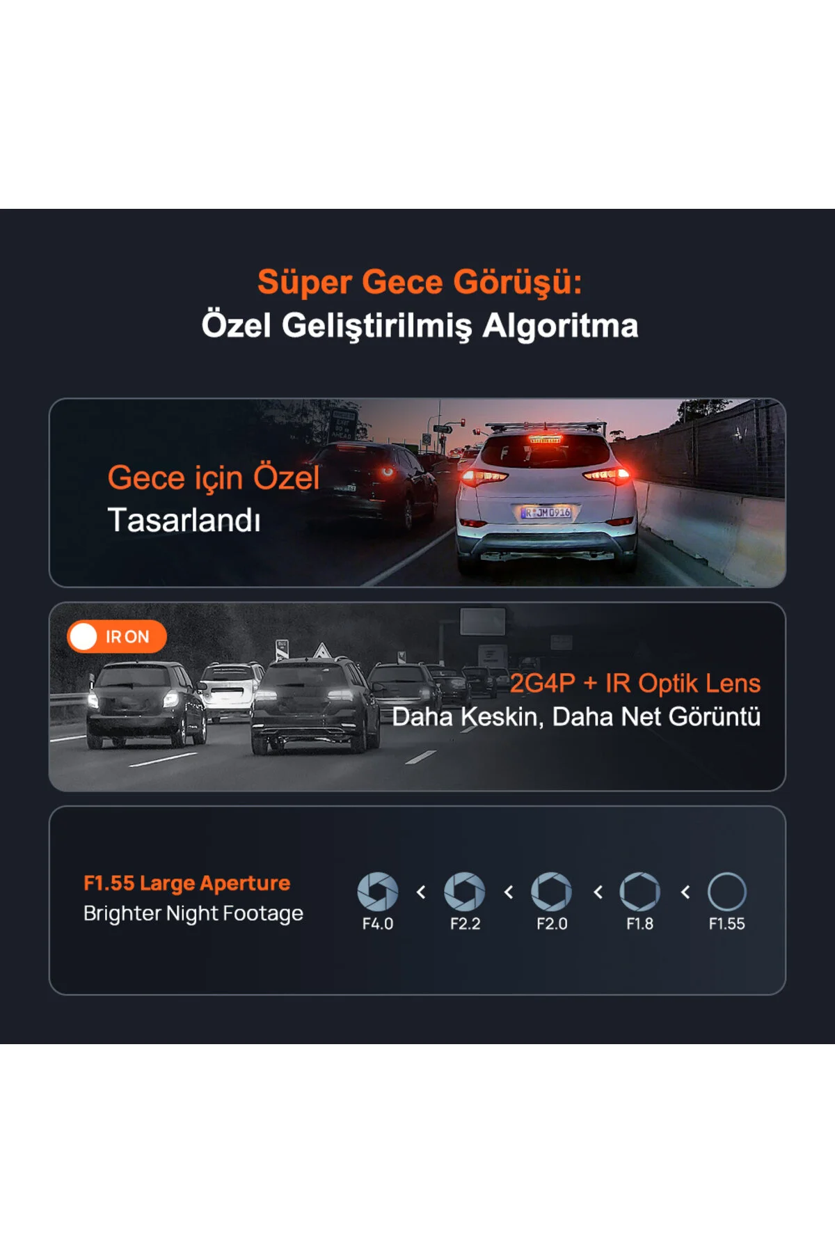 70MAİ Araç Kamerası A800SE Ön Kamera + RC22 Arka Kamera Set 4K Ultra HD, Ön Bellekli Acil Kayıt
