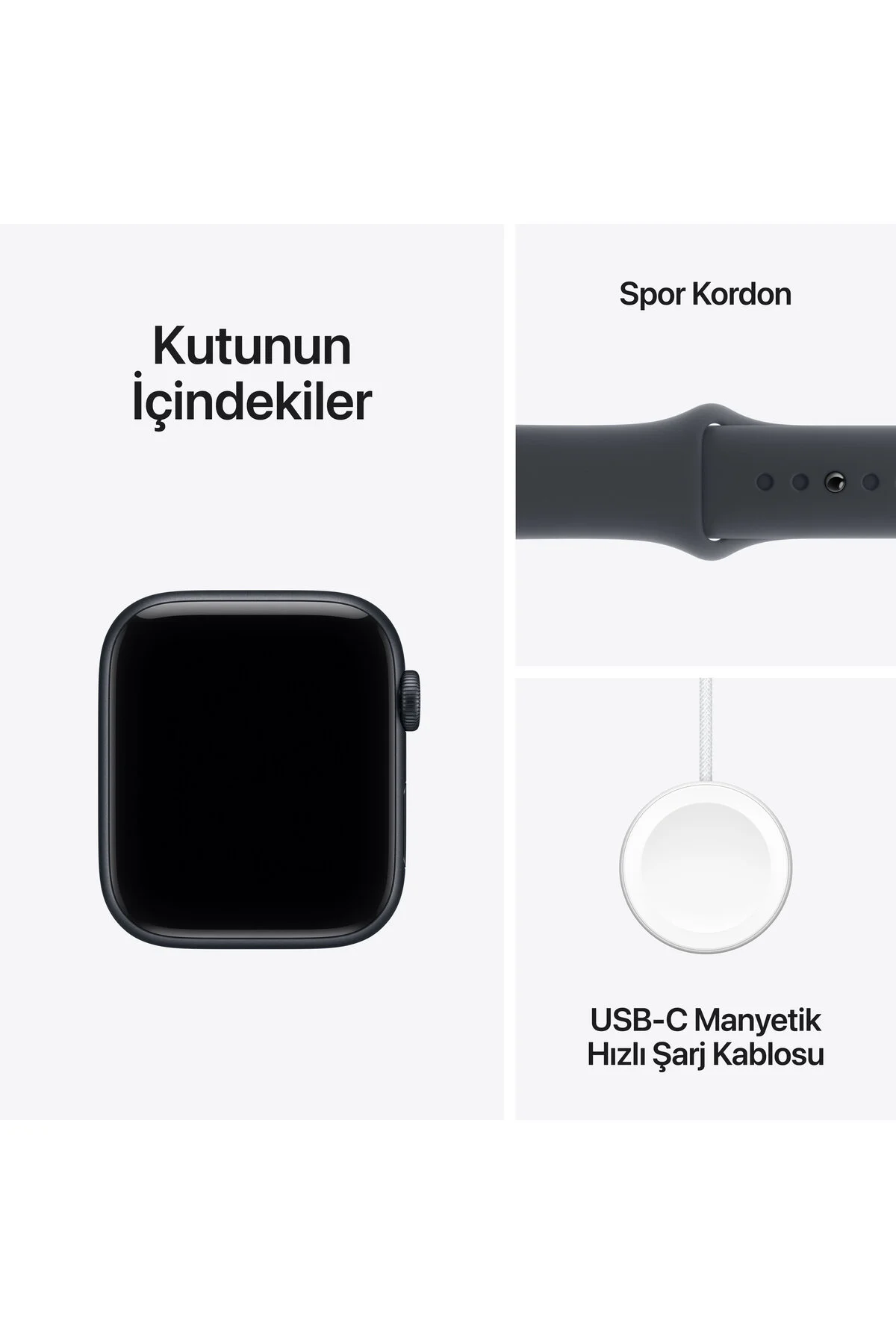 Apple Watch SE 3 GPS, 44mm Gece Yarısı Alüminyum Kasa ve Gece Yarısı Spor Kordon - M/L