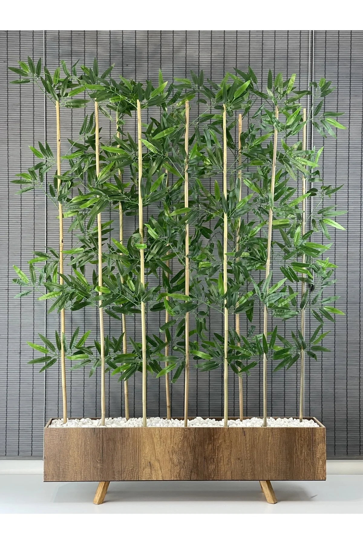 Bahçem Ahşap Ayaklı 1mt Saksılı 10 Bambu Gövdeli 180cm Dikdörtgen Yapay Yapraklı Dekoratif Bambu Seperatör
