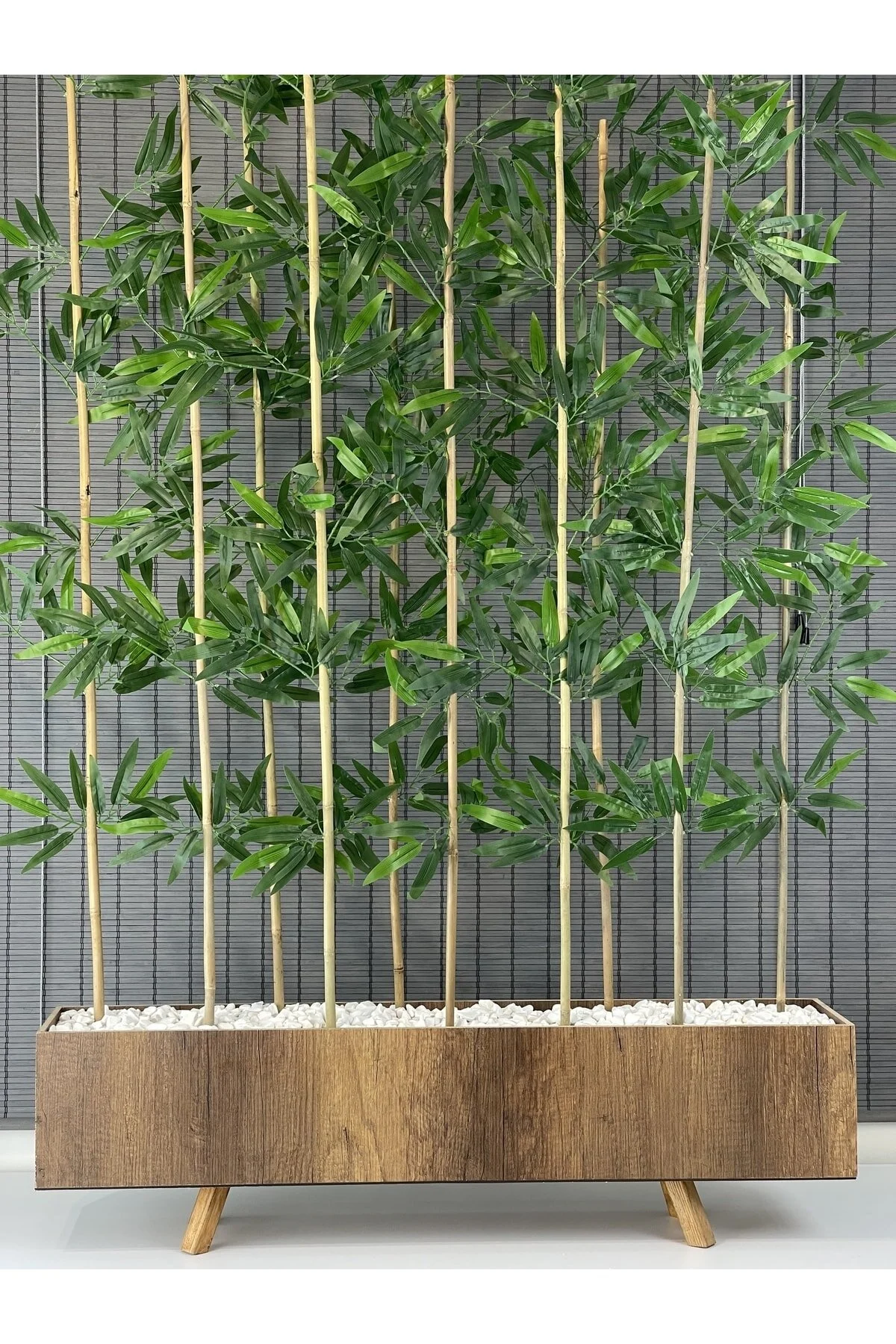 Bahçem Ahşap Ayaklı 1mt Saksılı 10 Bambu Gövdeli 180cm Dikdörtgen Yapay Yapraklı Dekoratif Bambu Seperatör